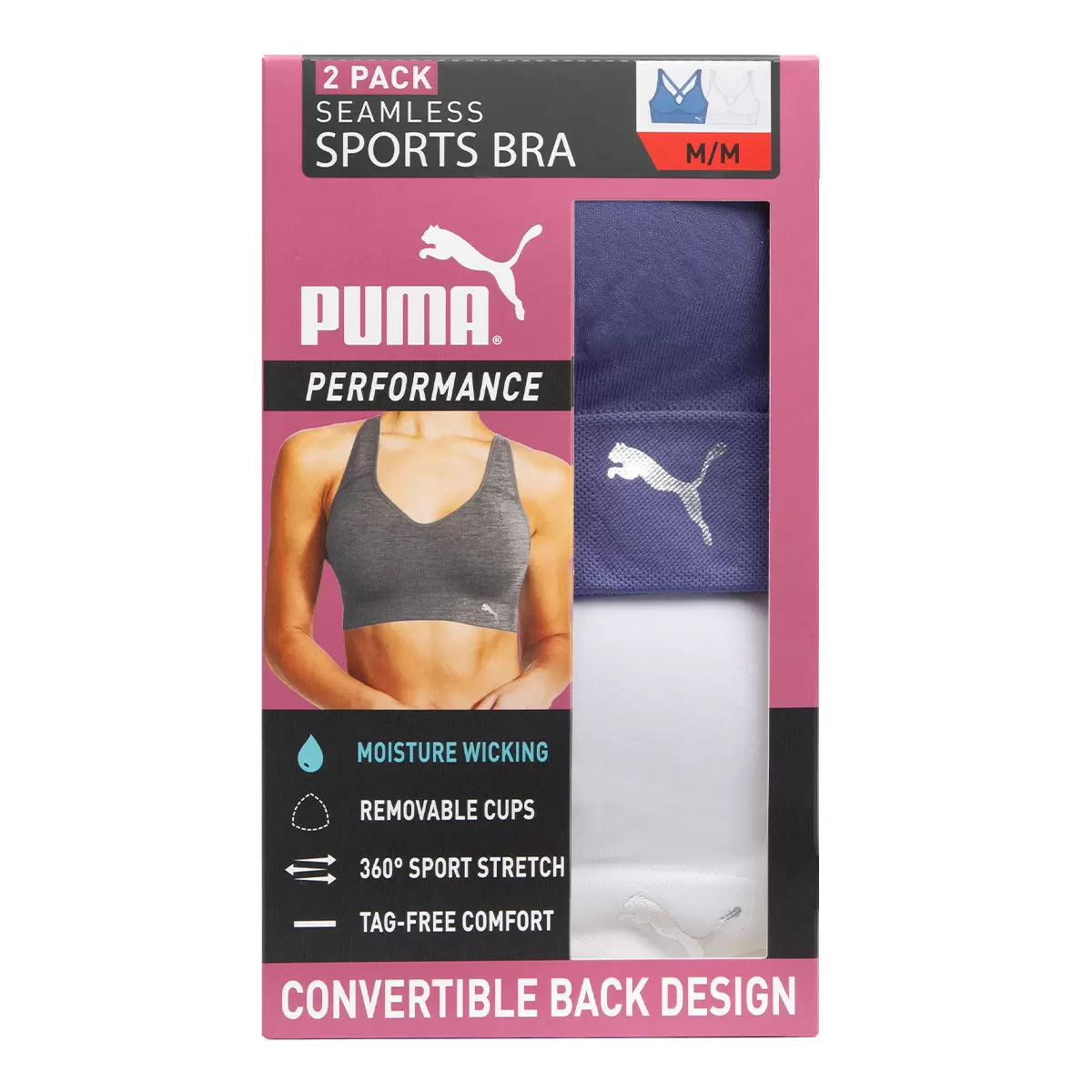 Puma 女運動內衣 兩入組 藍 & 白 M