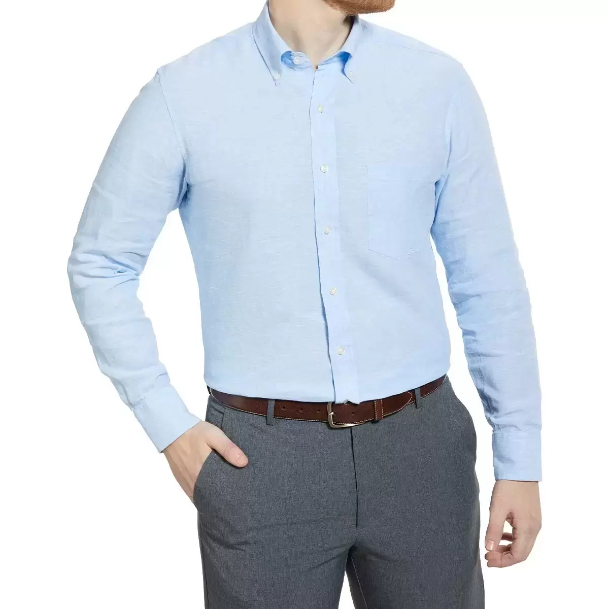 Oxford New York 男長袖亞麻混紡襯衫 藍色 S