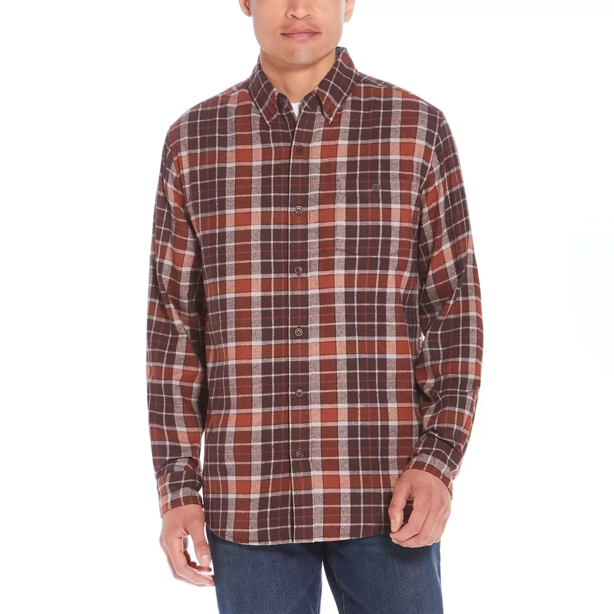Weatherproof Vintage 男法蘭絨長袖襯衫 棕紅格紋