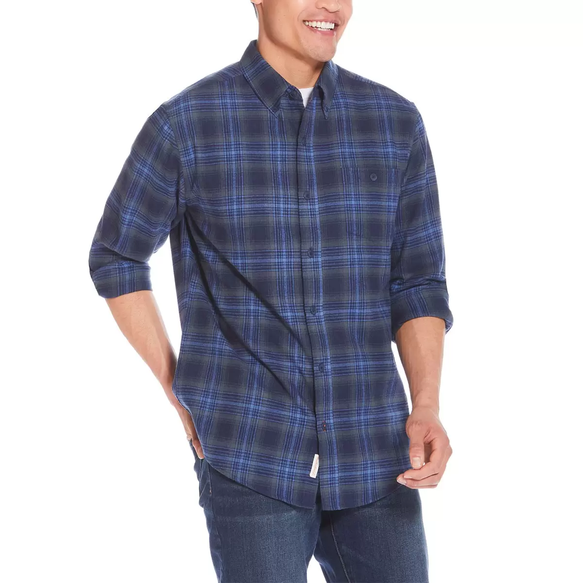 Weatherproof Vintage 男法蘭絨長袖襯衫 深藍格紋 XL