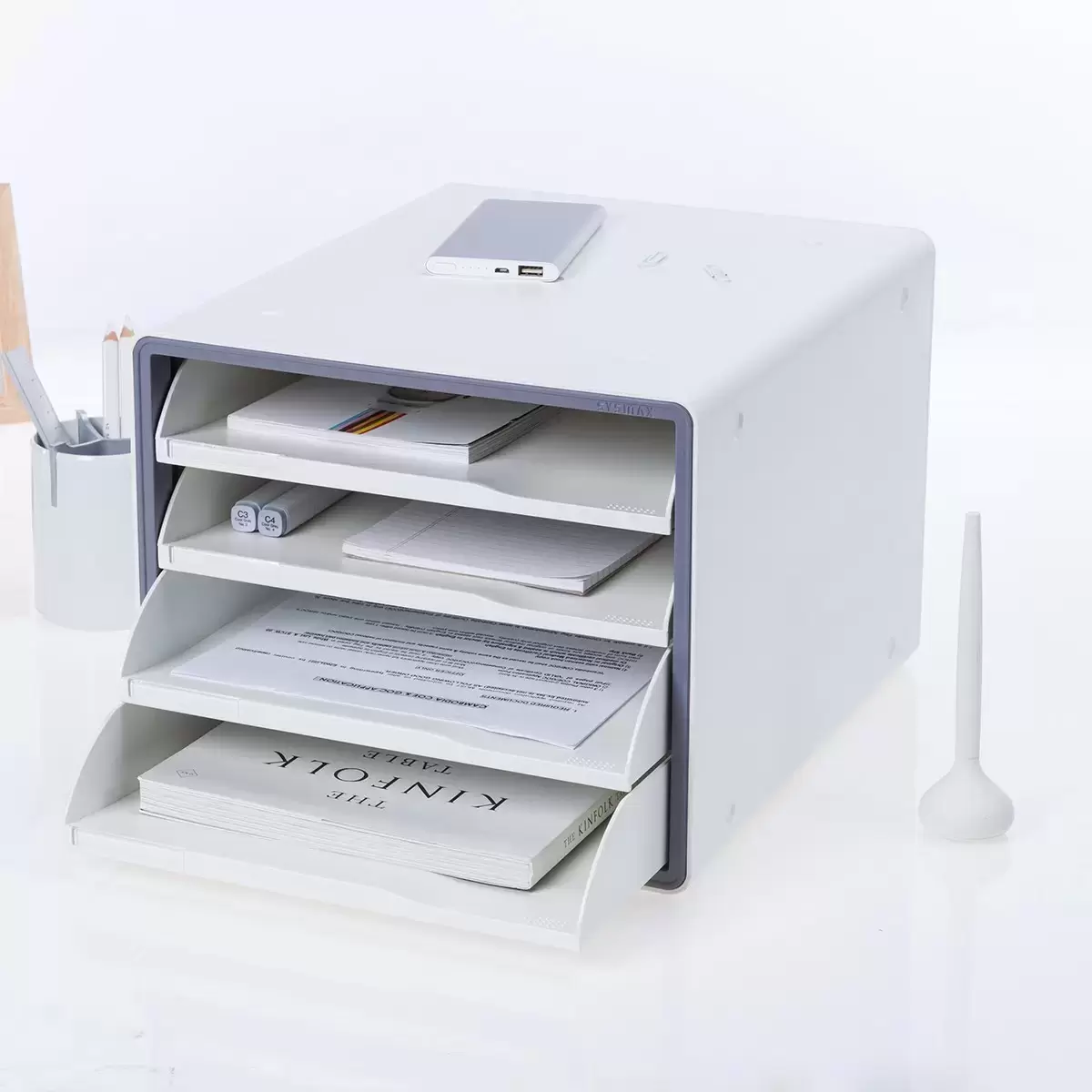 Sysmax 桌上型開放式四層抽屜資料櫃 灰色