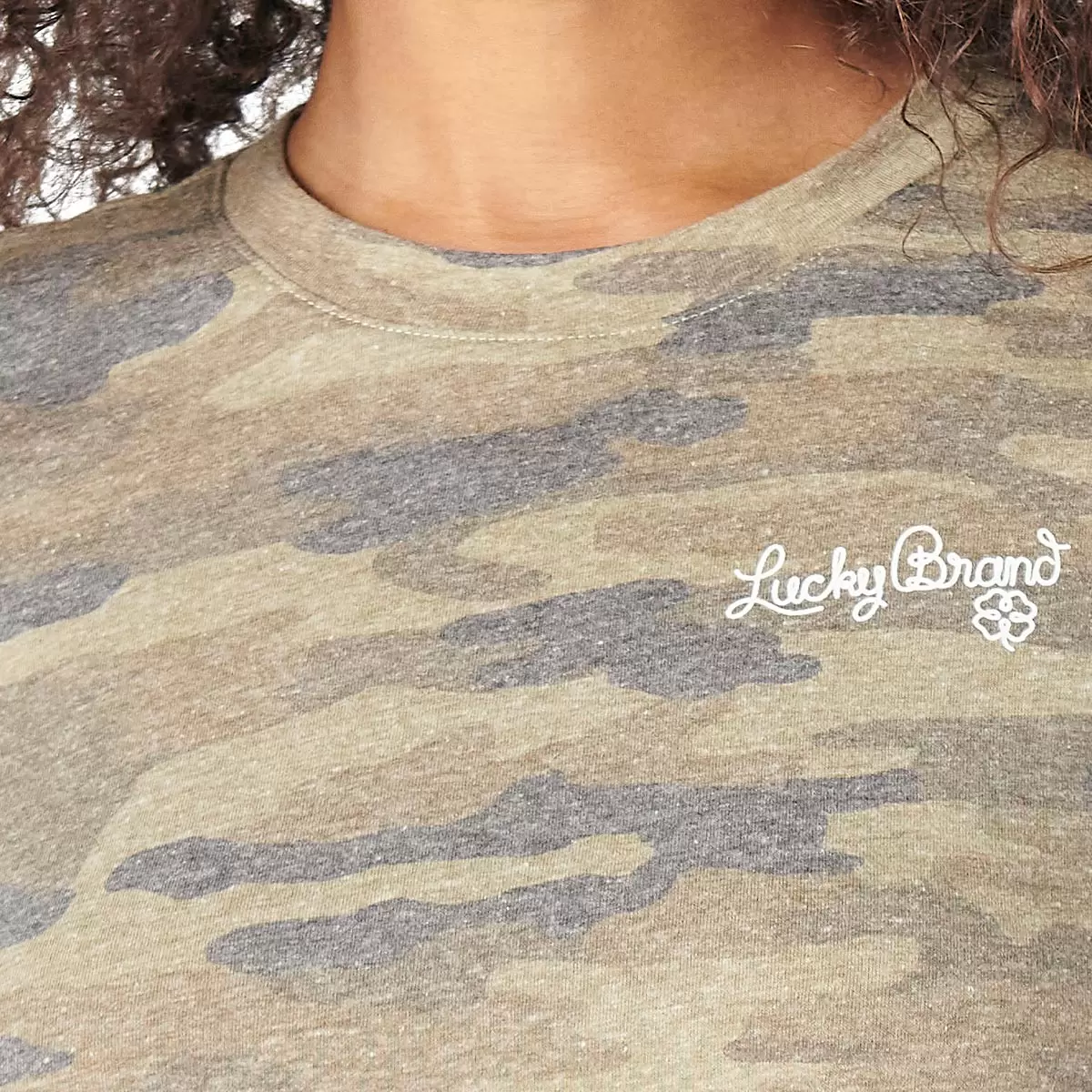 Lucky Brand 女圓領印花短袖上衣 迷彩 M