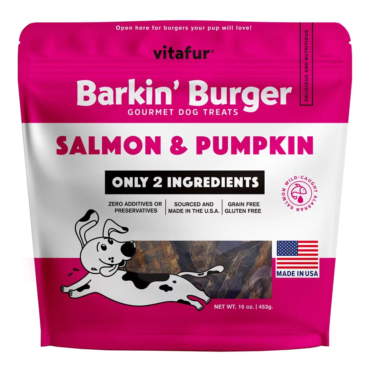 Vitafur Barkin' Burger 鮭魚南瓜寵物狗零食 453公克 - 1