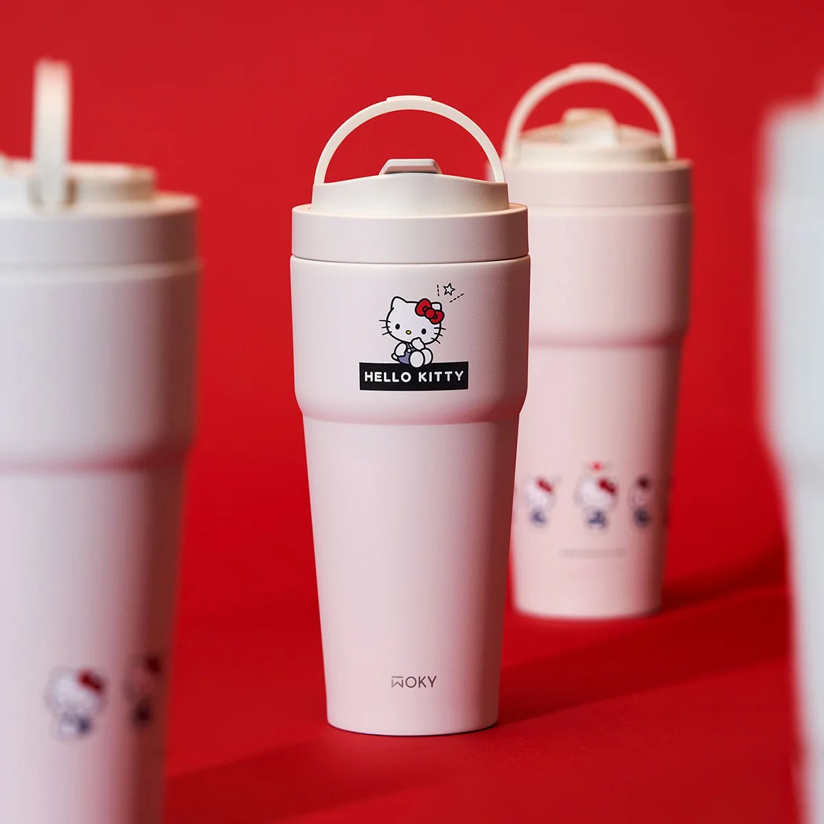 WOKY 沃廚 X 三麗鷗 渾圓杯鈦陶瓷保冷保溫杯 770毫升 X 2件組 Hello Kitty 純粹白 + 美樂地 粉天使 - 2