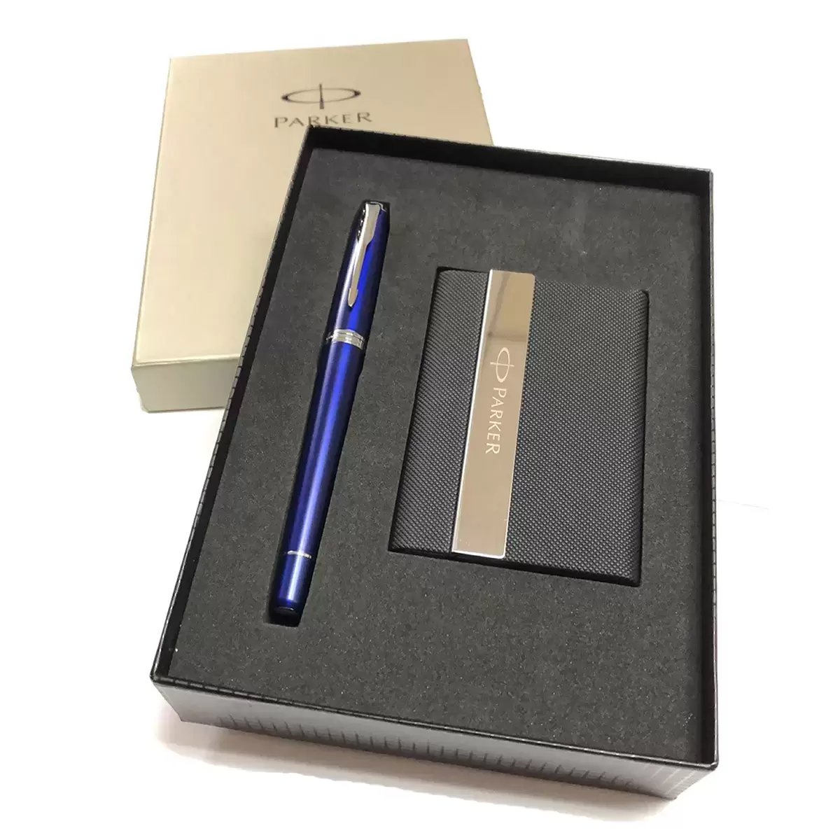 Parker 紳士星空藍白夾鋼珠筆名片禮盒