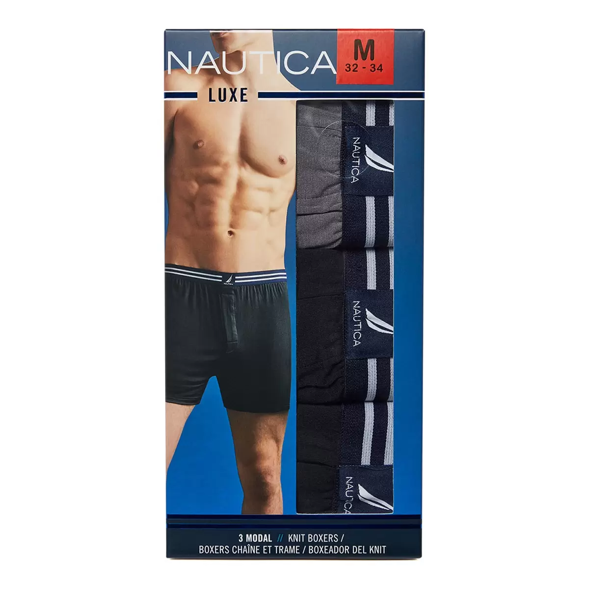 Nautica 男針織平口褲三入 黑/灰組 S