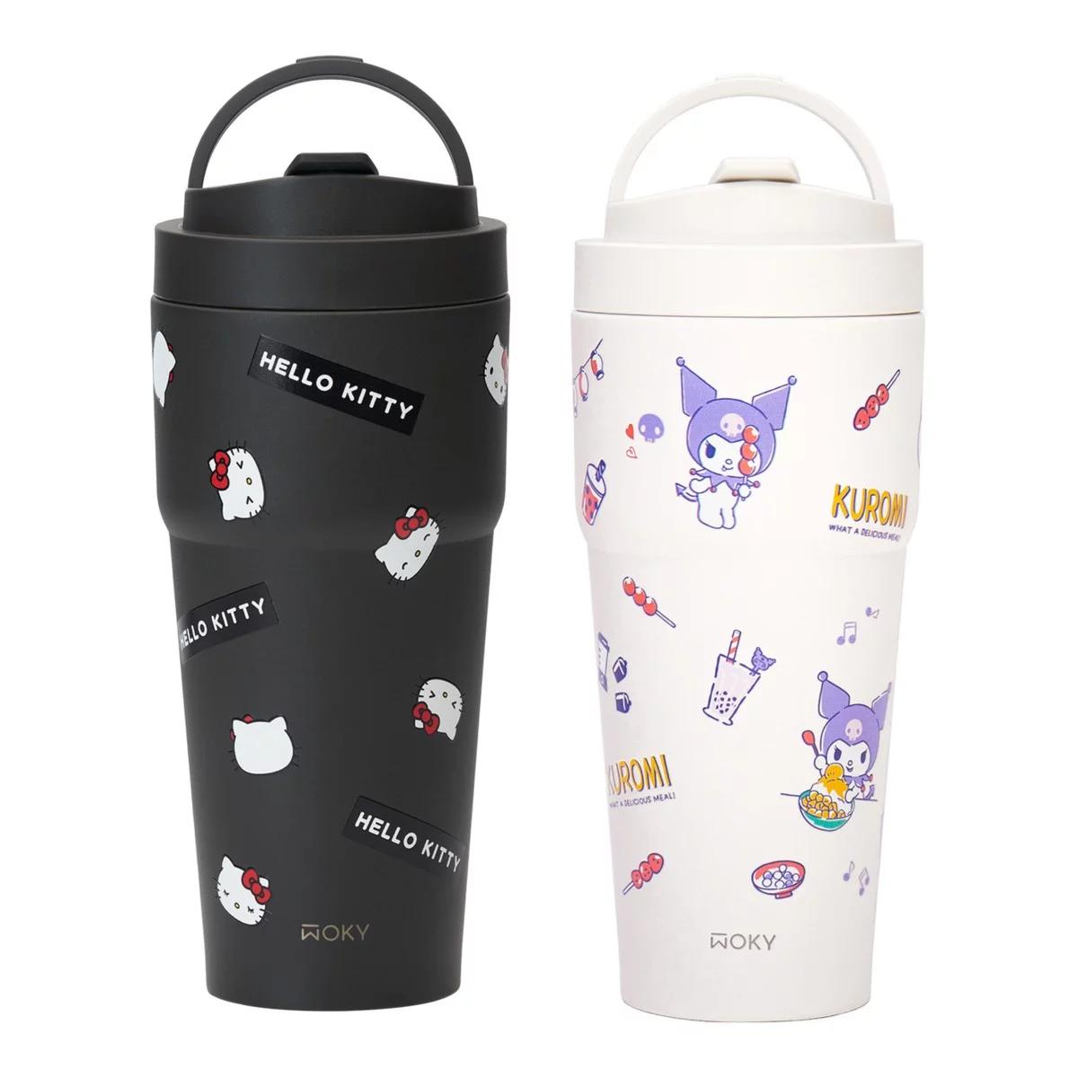 WOKY 沃廚 X 三麗鷗 渾圓杯鈦陶瓷保冷保溫杯 770毫升 X 2件組 Hello Kitty 經典黑 + 酷洛米 探索台灣味