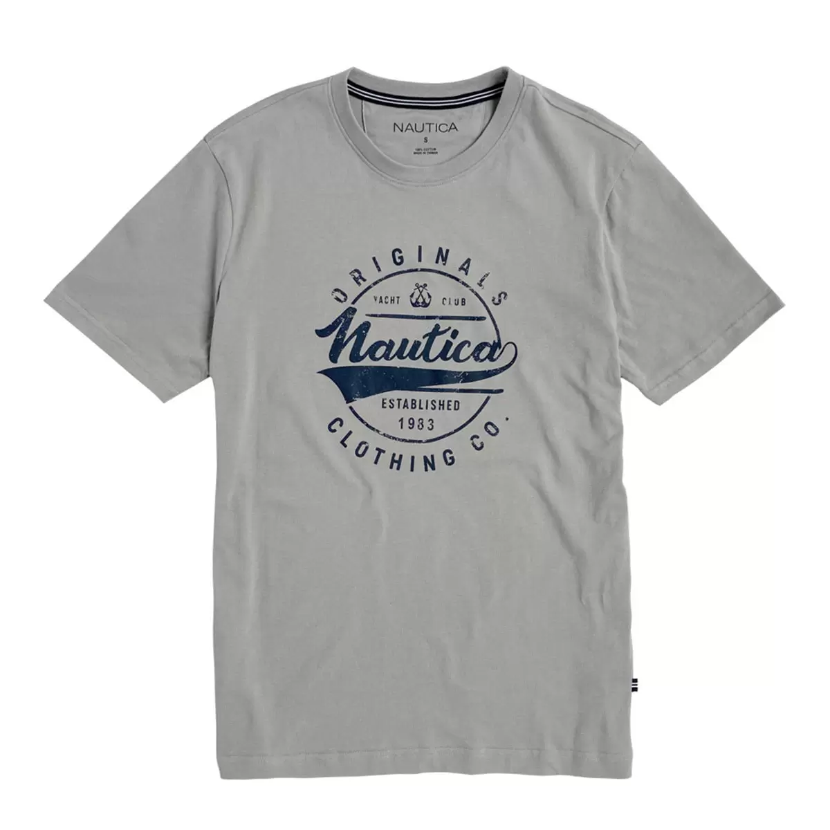 Nautica 男短袖上衣 灰色草寫Logo S