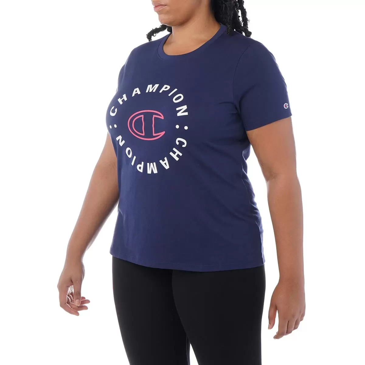 Champion 女圓領短袖上衣 深藍 S