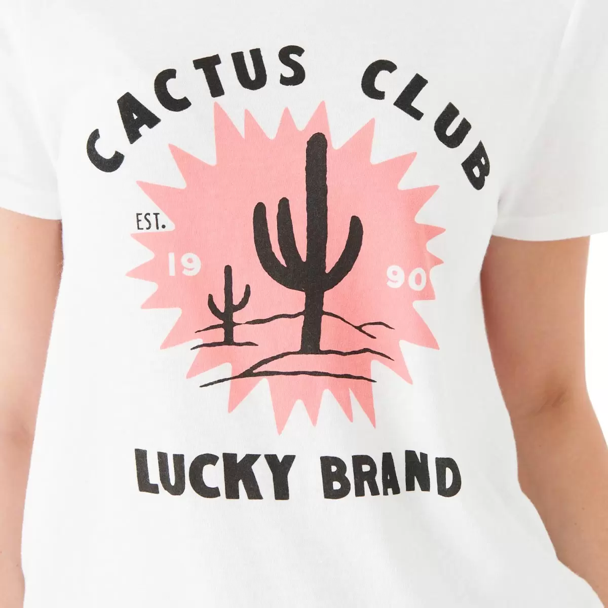 Lucky Brand 女圓領印花短袖上衣 白 S