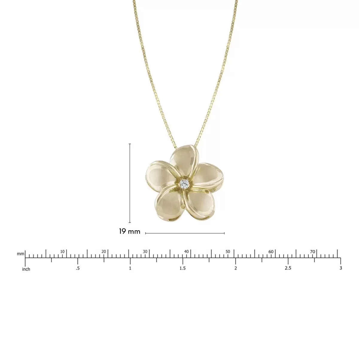 Honolulu Jewelry 0.05克拉 14K黃K金 雞蛋花造型鑽石項鍊 18英吋 3.2公克