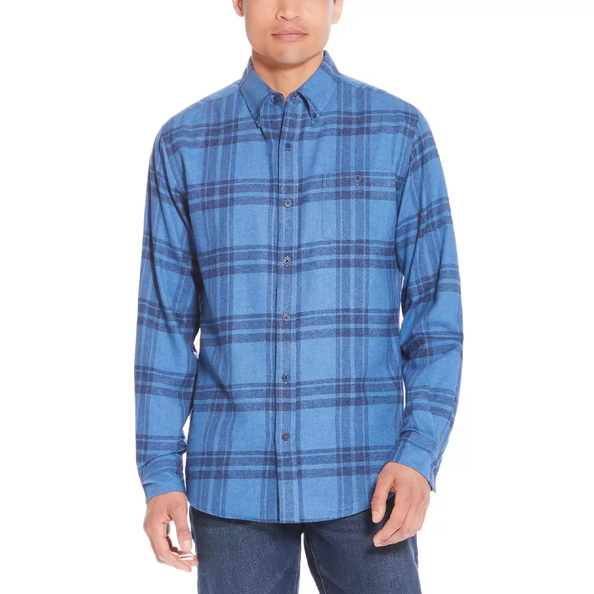 Weatherproof Vintage 男法蘭絨長袖襯衫 藍色格紋 S