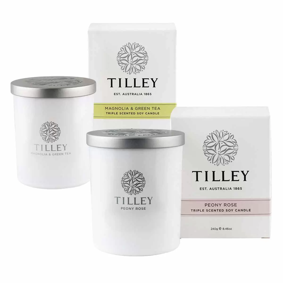Tilley 微醺大豆香氛蠟燭2入組 木蘭與綠茶 + 牡丹玫瑰