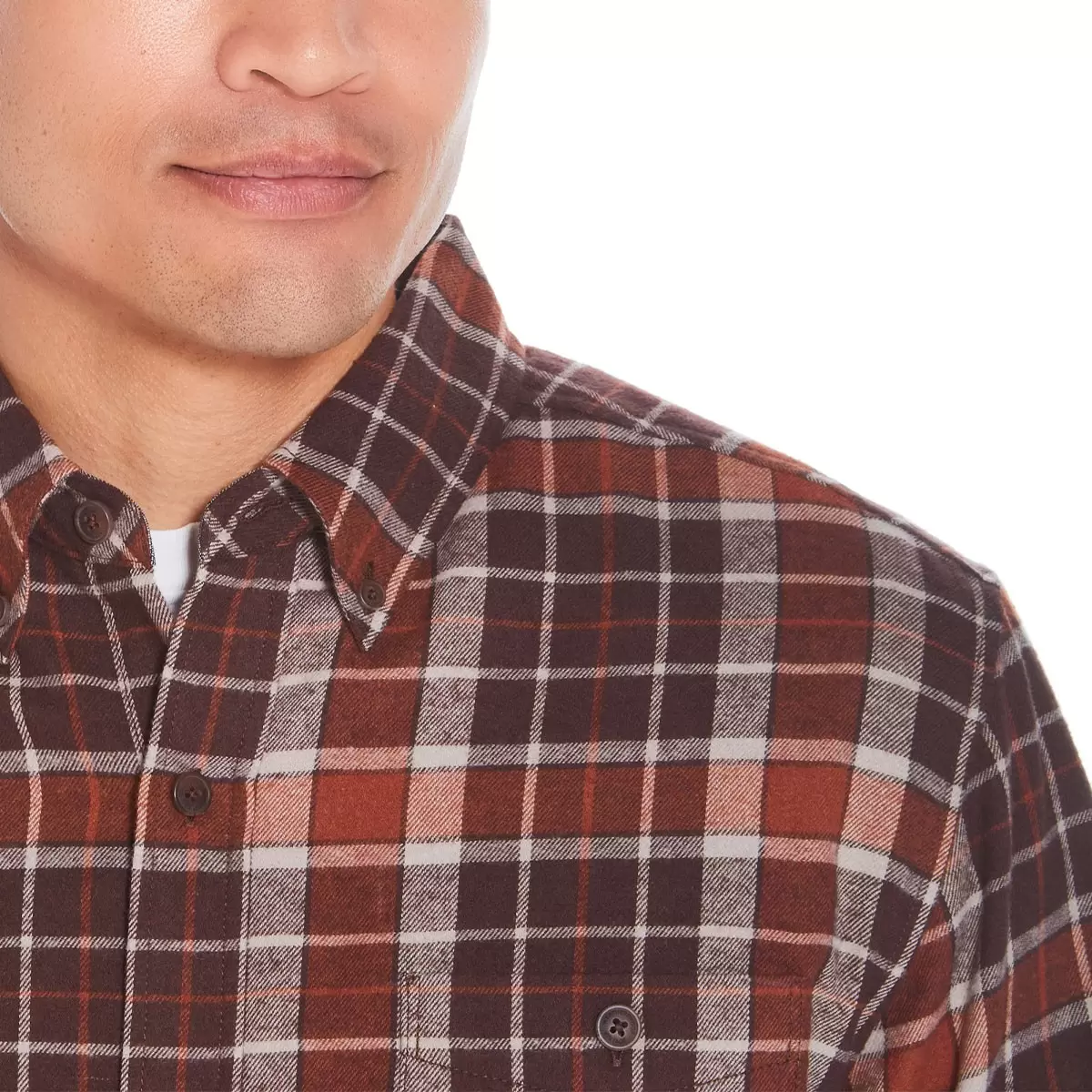 Weatherproof Vintage 男法蘭絨長袖襯衫 棕紅格紋