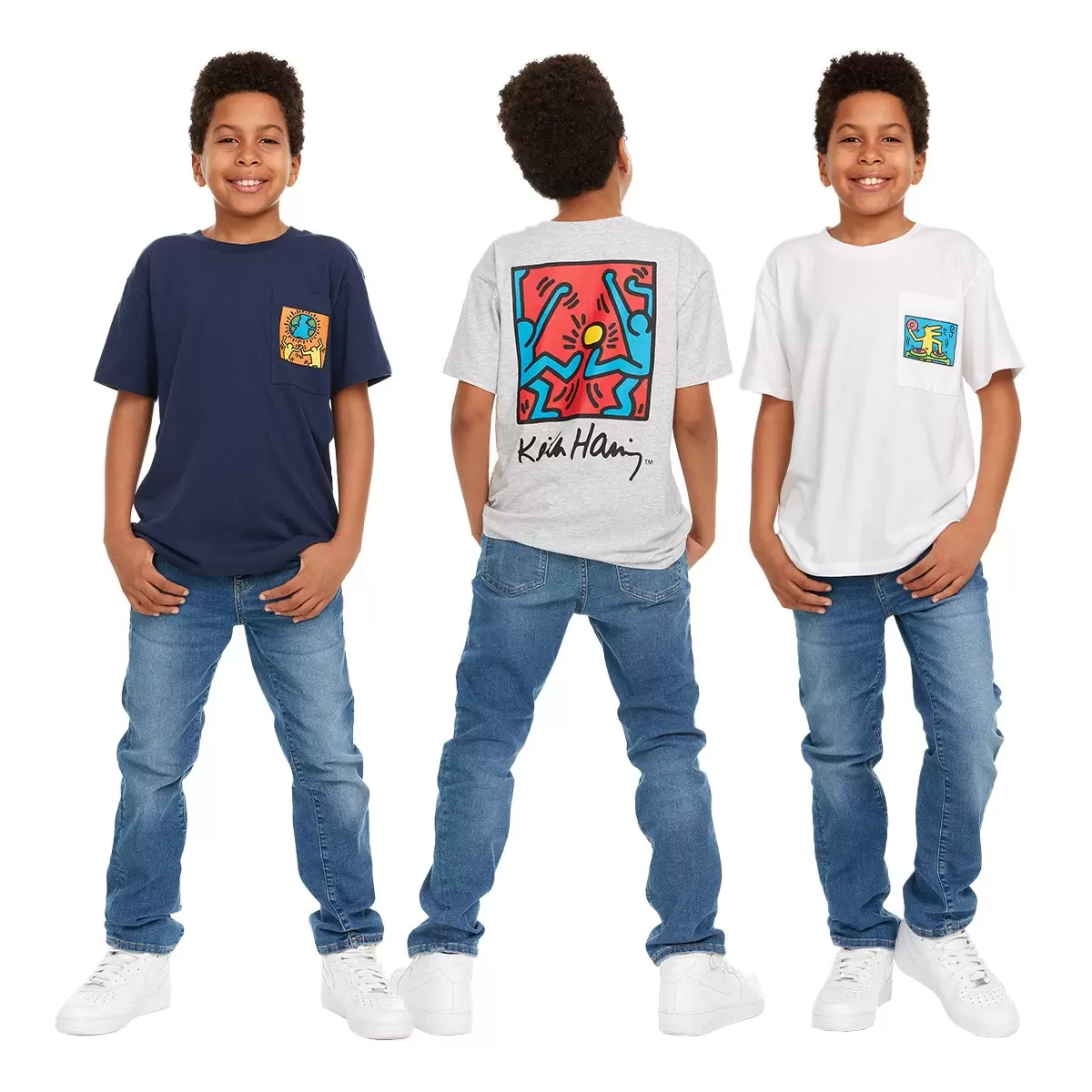 Keith Haring 兒童短袖上衣三件組 藍 XL