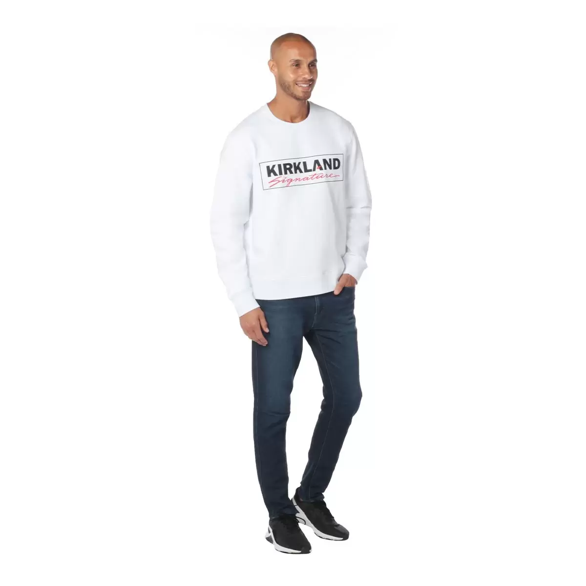 Kirkland Signature 科克蘭 刷毛圓領長袖 Logo 上衣 白 ML / WXL