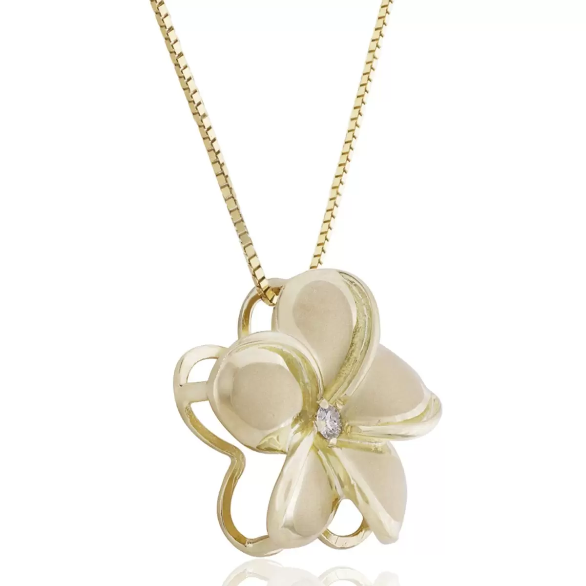 Honolulu Jewelry 0.05克拉 14K黃K金 雞蛋花造型鑽石項鍊 18英吋 3.2公克