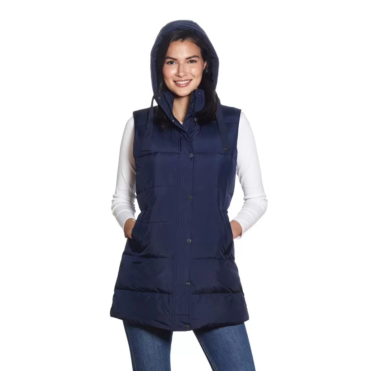 Weatherproof 女長版連帽背心 深藍 M