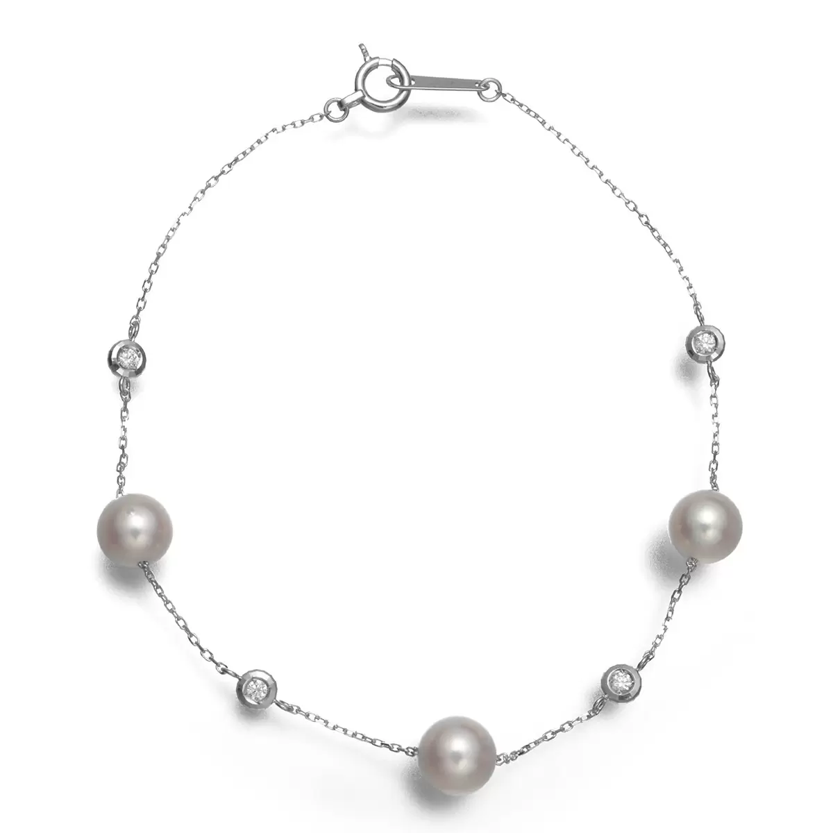 Tokyo Pearl 18K白K金 6.0公釐 - 6.5公釐 Akoya 珍珠鑽石手環 - 2