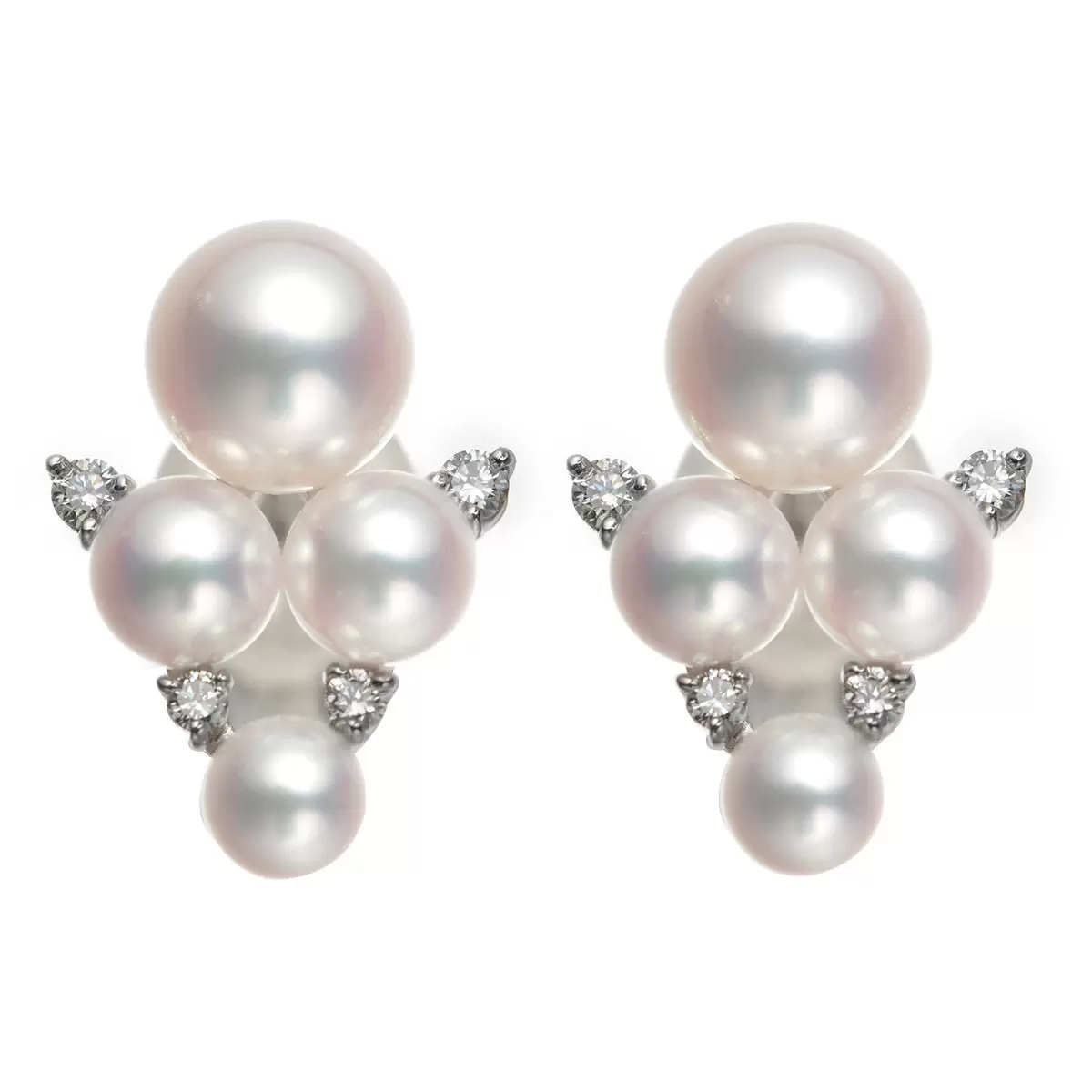 Tokyo Pearl 0.1克拉 18K白K金 3.5公釐 - 6.0公釐 Akoya珍珠鑽石耳環 - 139123 - 1