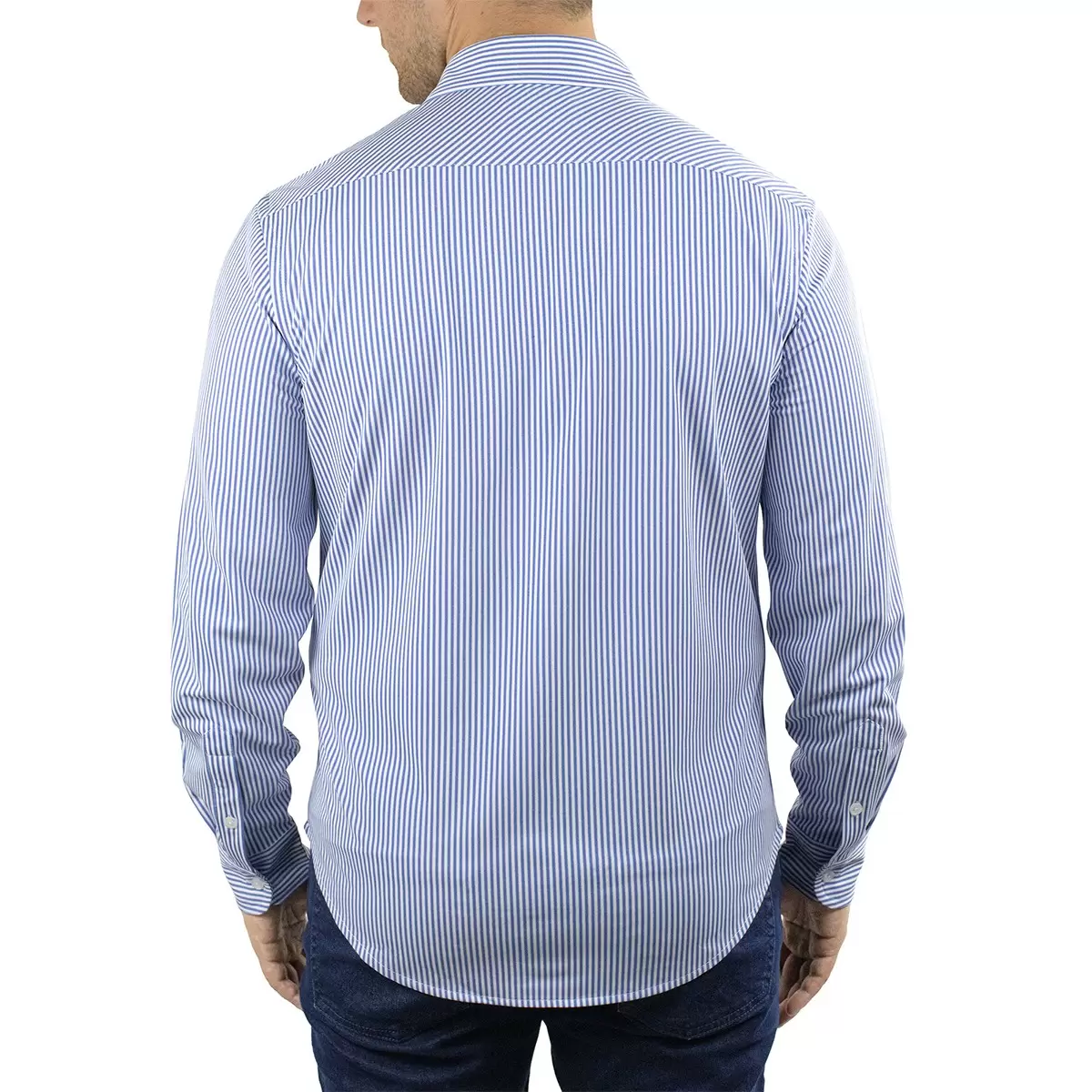 Jachs 男長袖襯衫 深藍線條 XL