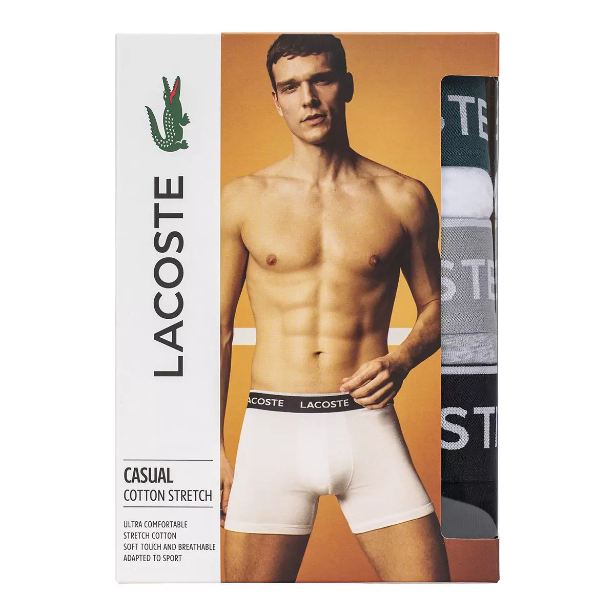 Lacoste 男彈性棉內褲三件組 黑/灰/白 M
