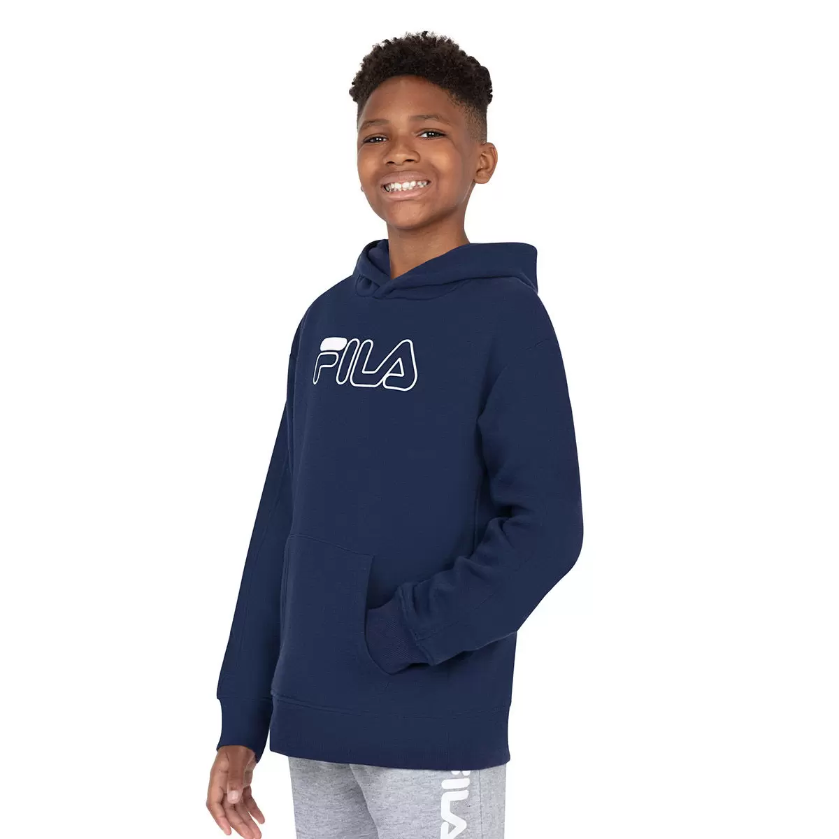 Fila 兒童連帽刷毛上衣 深藍 XS