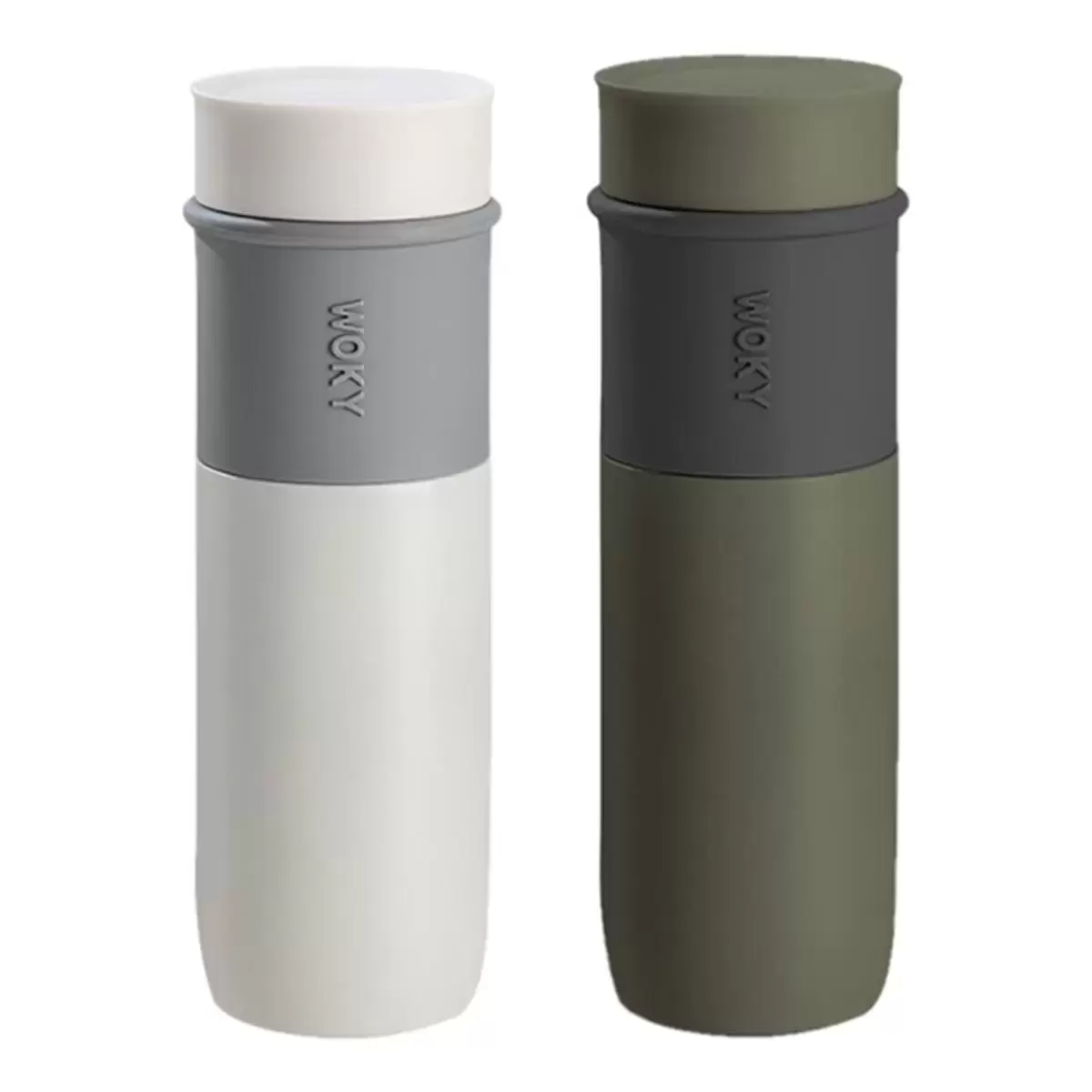 WOKY 沃廚 陶瓷內膽保溫杯 580毫升 X 2入組 白 + 綠
