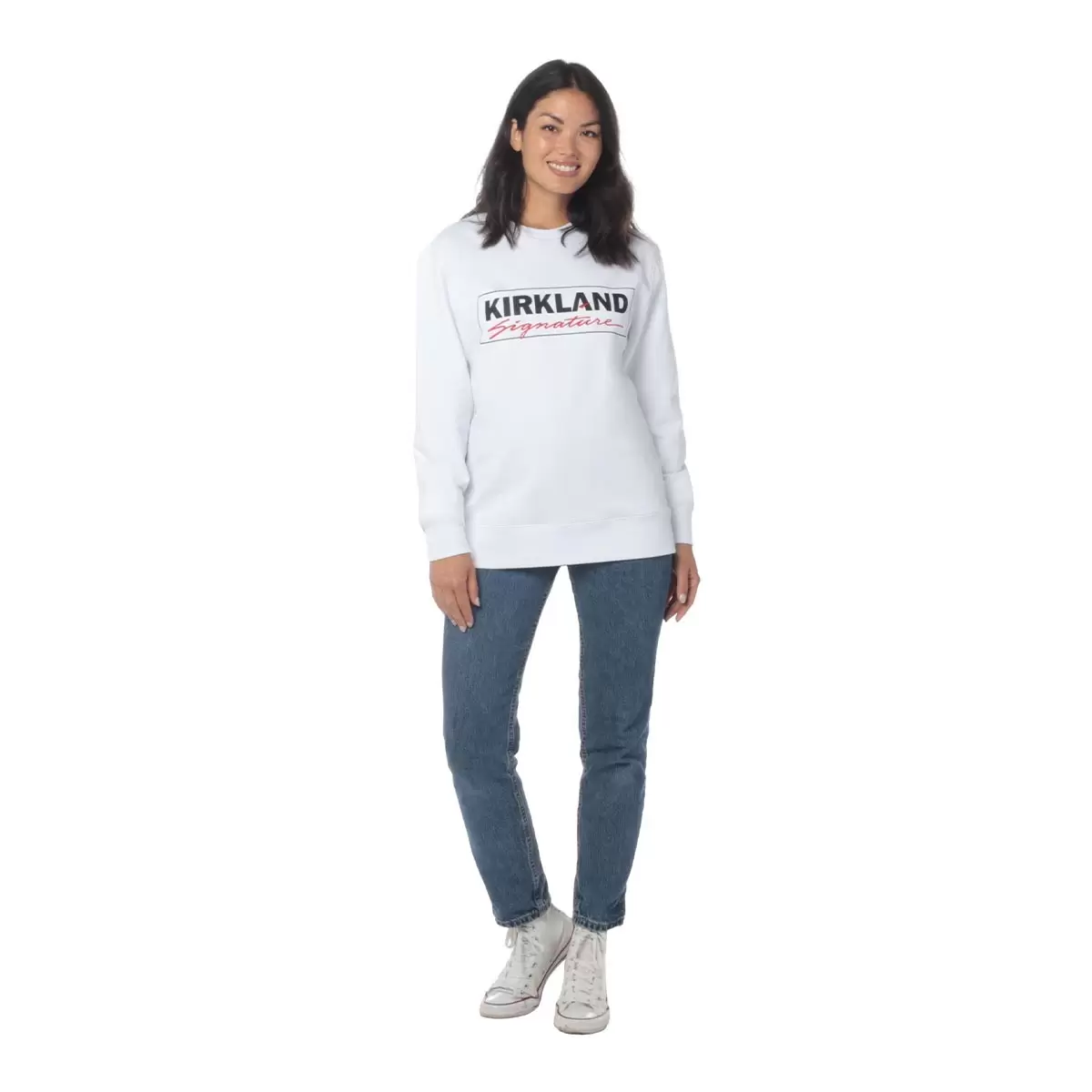 Kirkland Signature 科克蘭 刷毛圓領長袖 Logo 上衣 白 ML / WXL