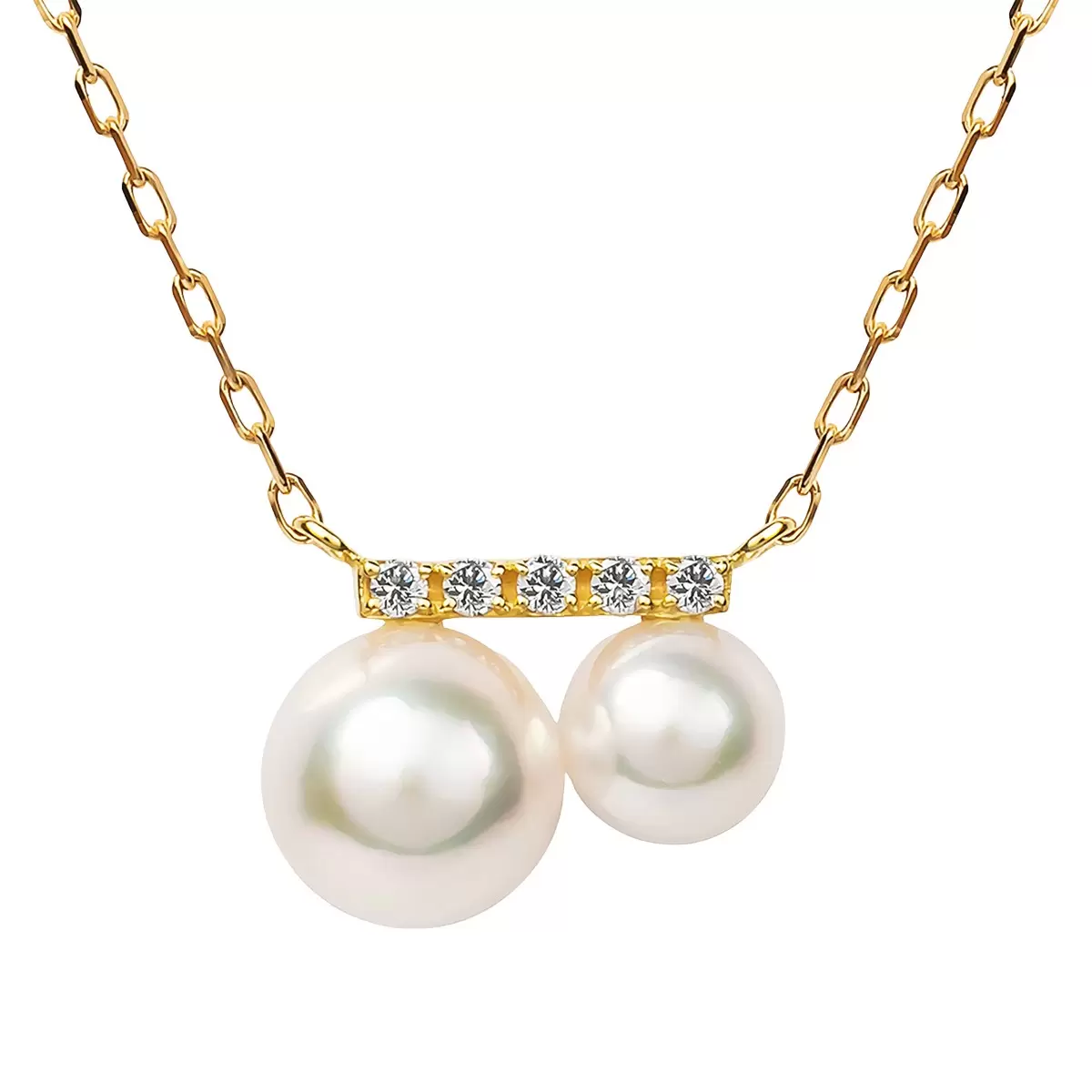 Tokyo Pearl 18K黃K金 4.5公釐 - 6.5公釐 Akoya 珍珠鑽石項鍊 - 1