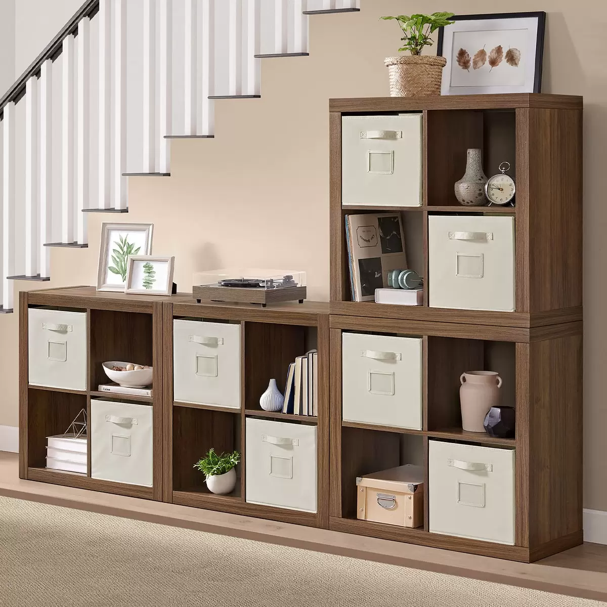 Bayside Furnishings 四格櫃2入 附8個儲物籃