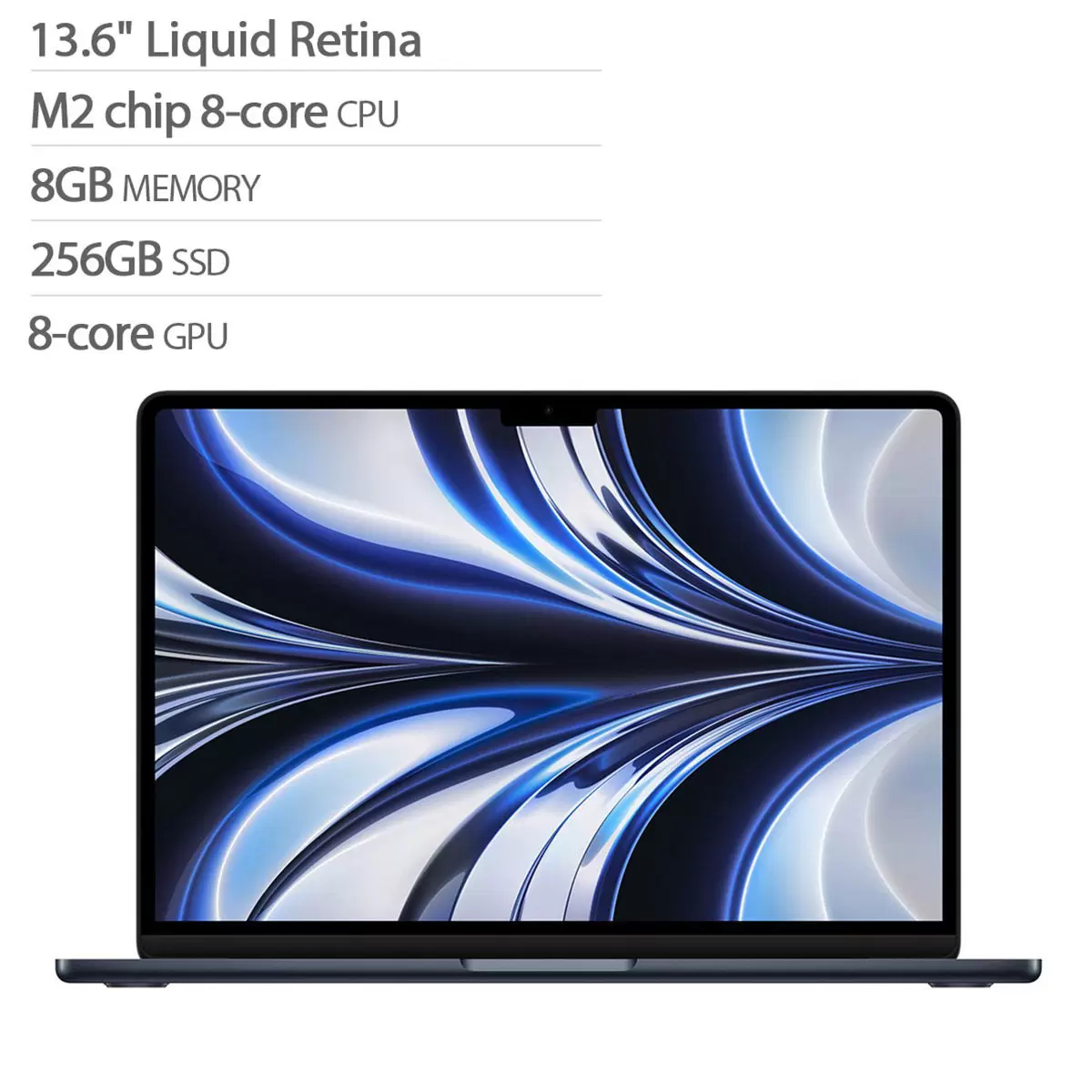 Apple MacBook Air 13吋 配備 M2晶片 8核心 CPU 8核心 GPU 8GB 256GB SSD 午夜色