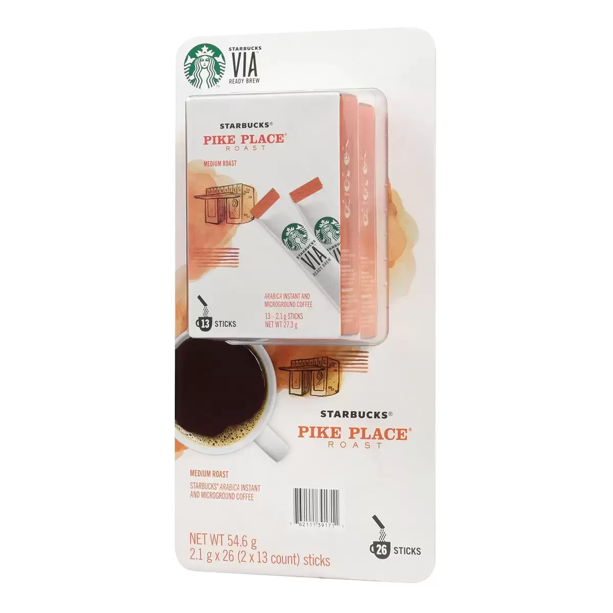 Starbucks Via 派克市場即溶研磨咖啡 2.1公克 X 26入
