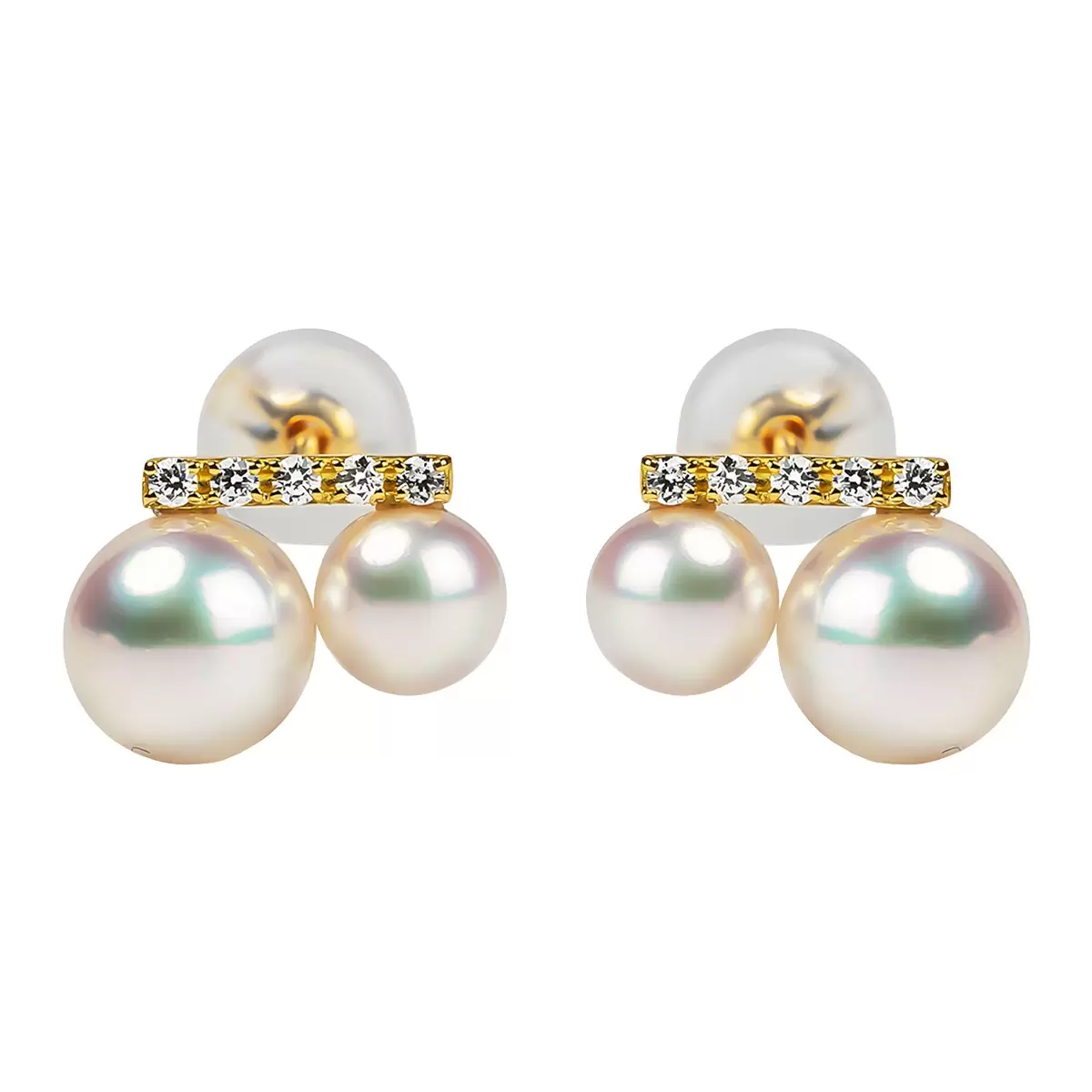 Tokyo Pearl 18K黃K金 4.5公釐 - 6.5公釐 Akoya 珍珠鑽石耳環 - 1