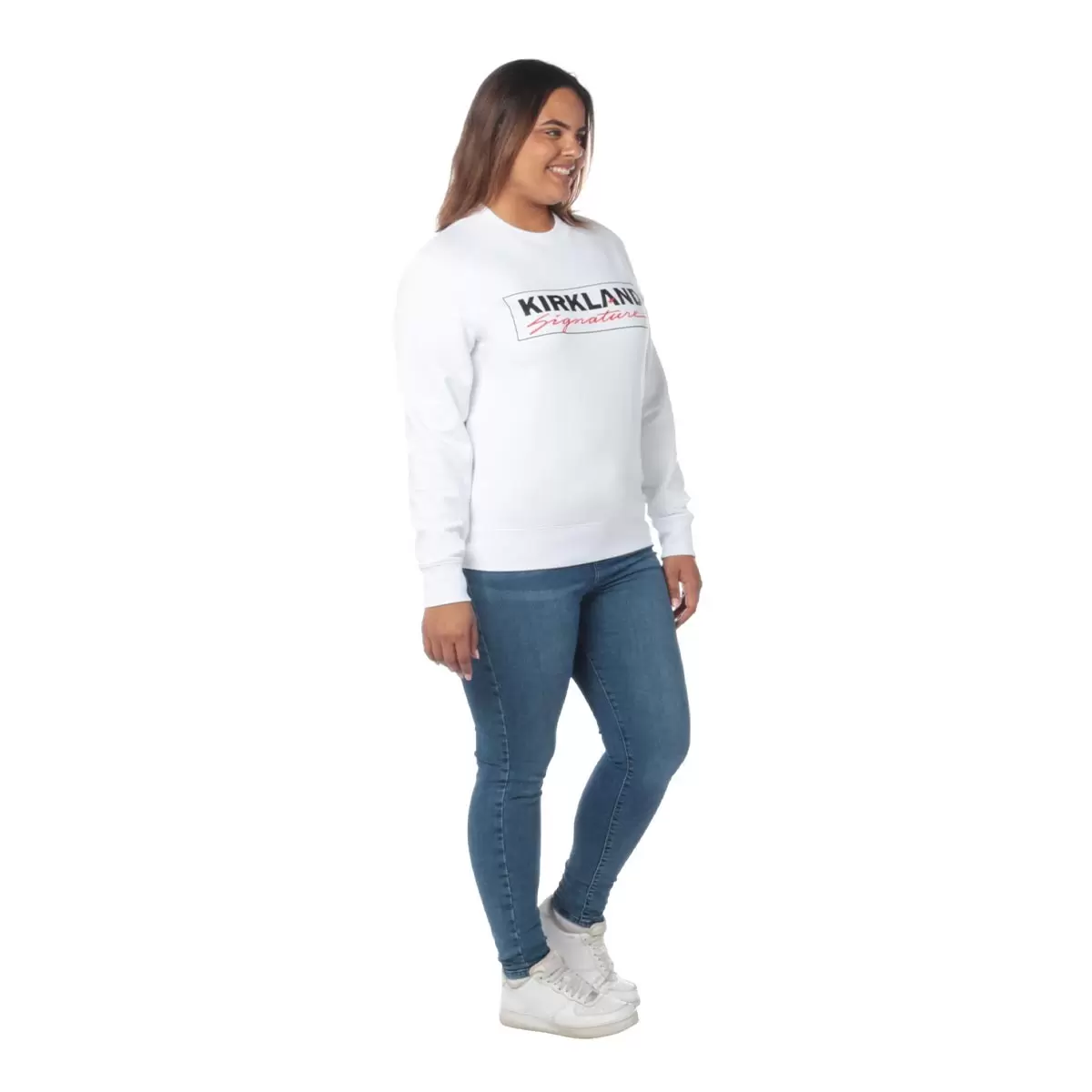 Kirkland Signature 科克蘭 刷毛圓領長袖 Logo 上衣 白 ML / WXL
