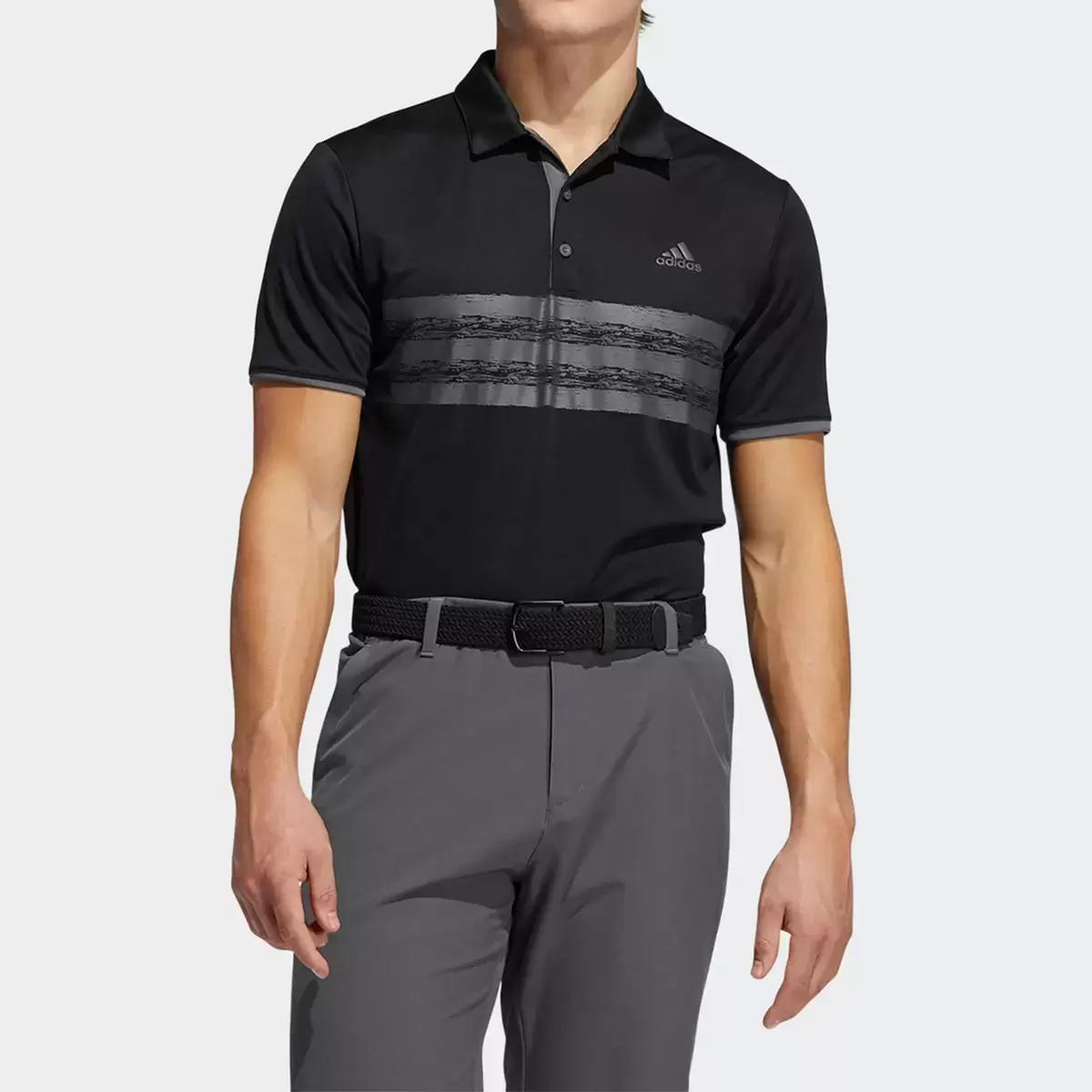 Adidas Golf 男短袖橫條Polo衫 黑