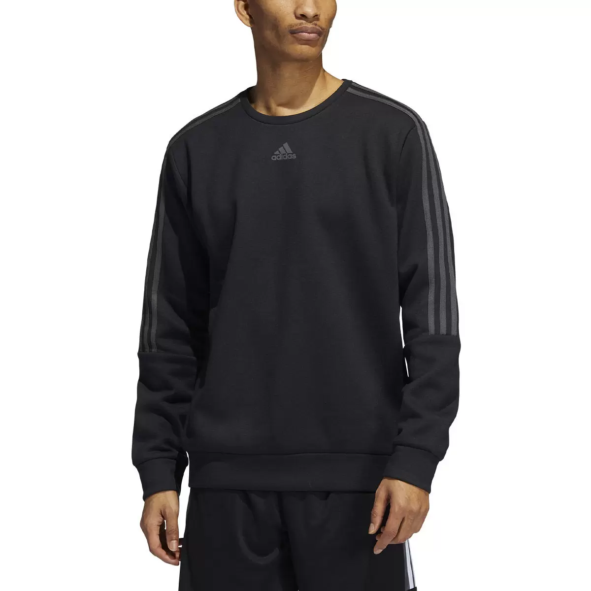 Adidas 男毛圈布圓領長袖上衣 黑 M