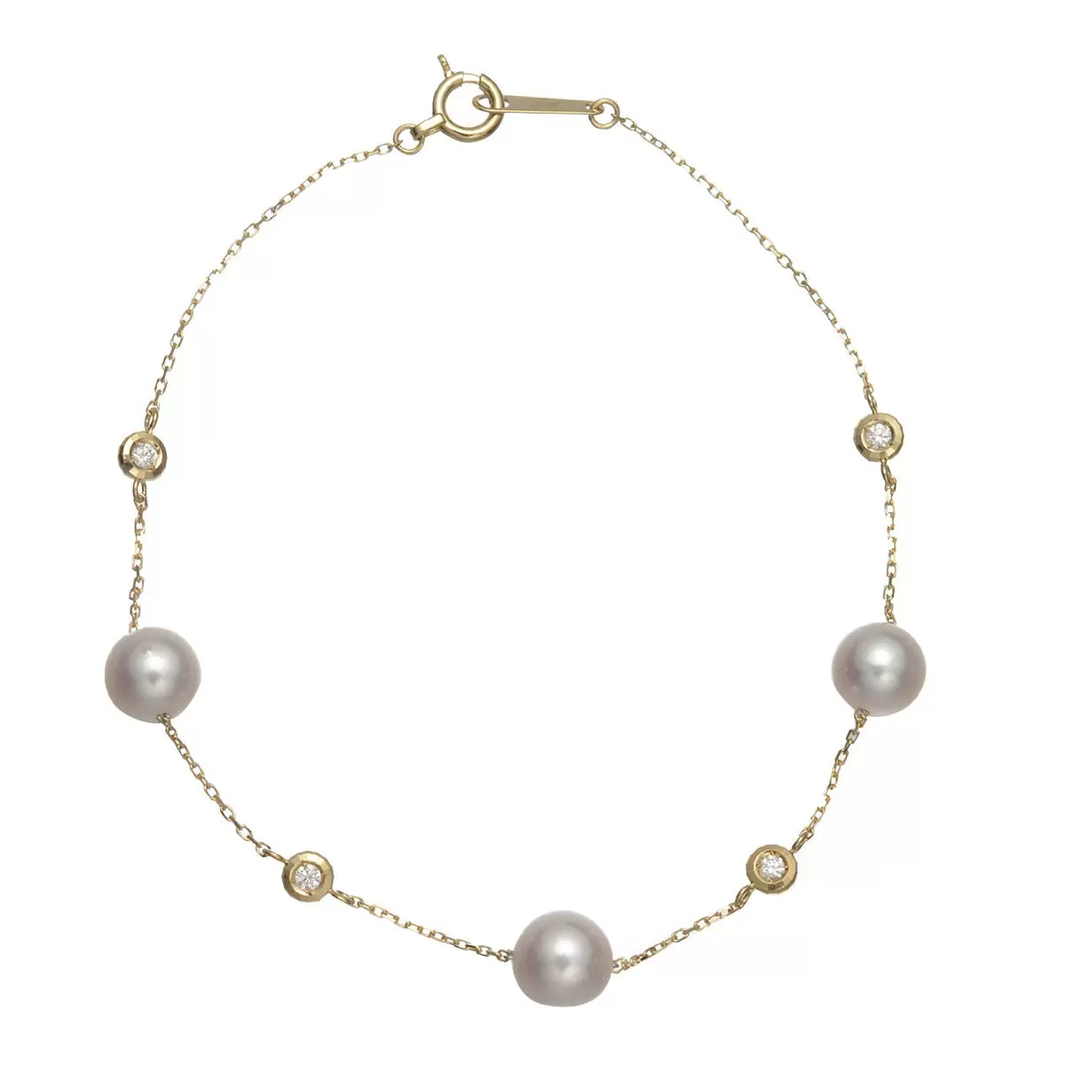Tokyo Pearl 0.07克拉 18K黃K金 6.0公釐 - 6.5公釐 Akoya珍珠鑽石手鍊