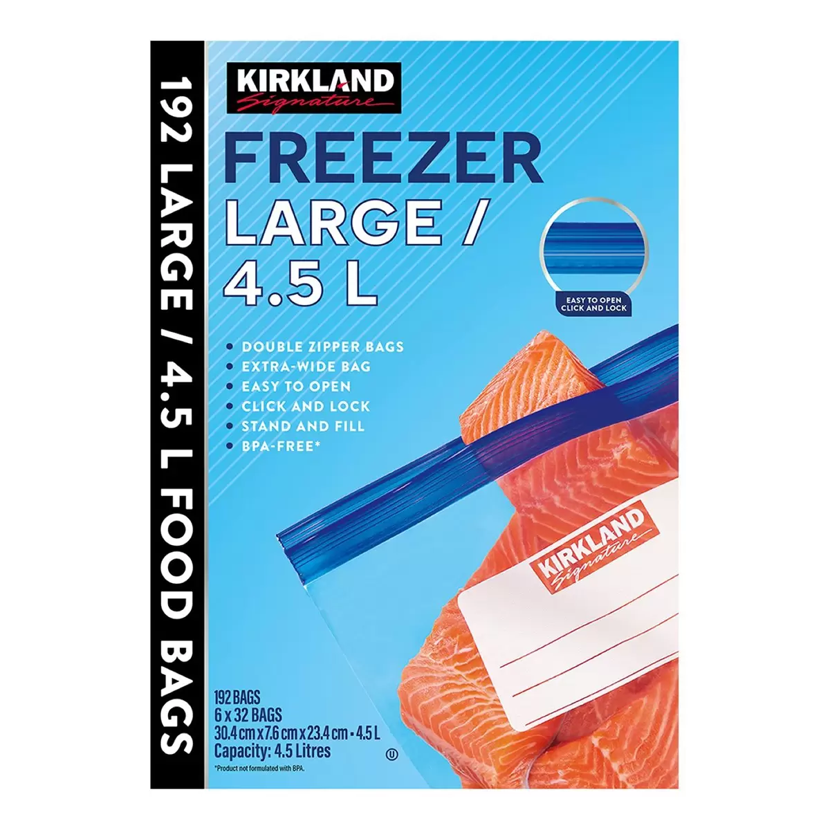 Kirkland Signature 科克蘭 雙層夾鏈冷凍保鮮袋 (大) 32入 X 6盒 - 1