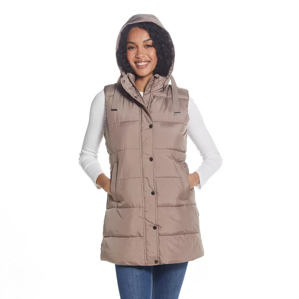 Weatherproof 女長版連帽背心 棕 M