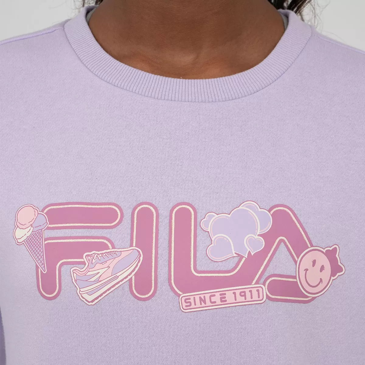 Fila 兒童圓領刷毛長袖上衣 粉紫 XS