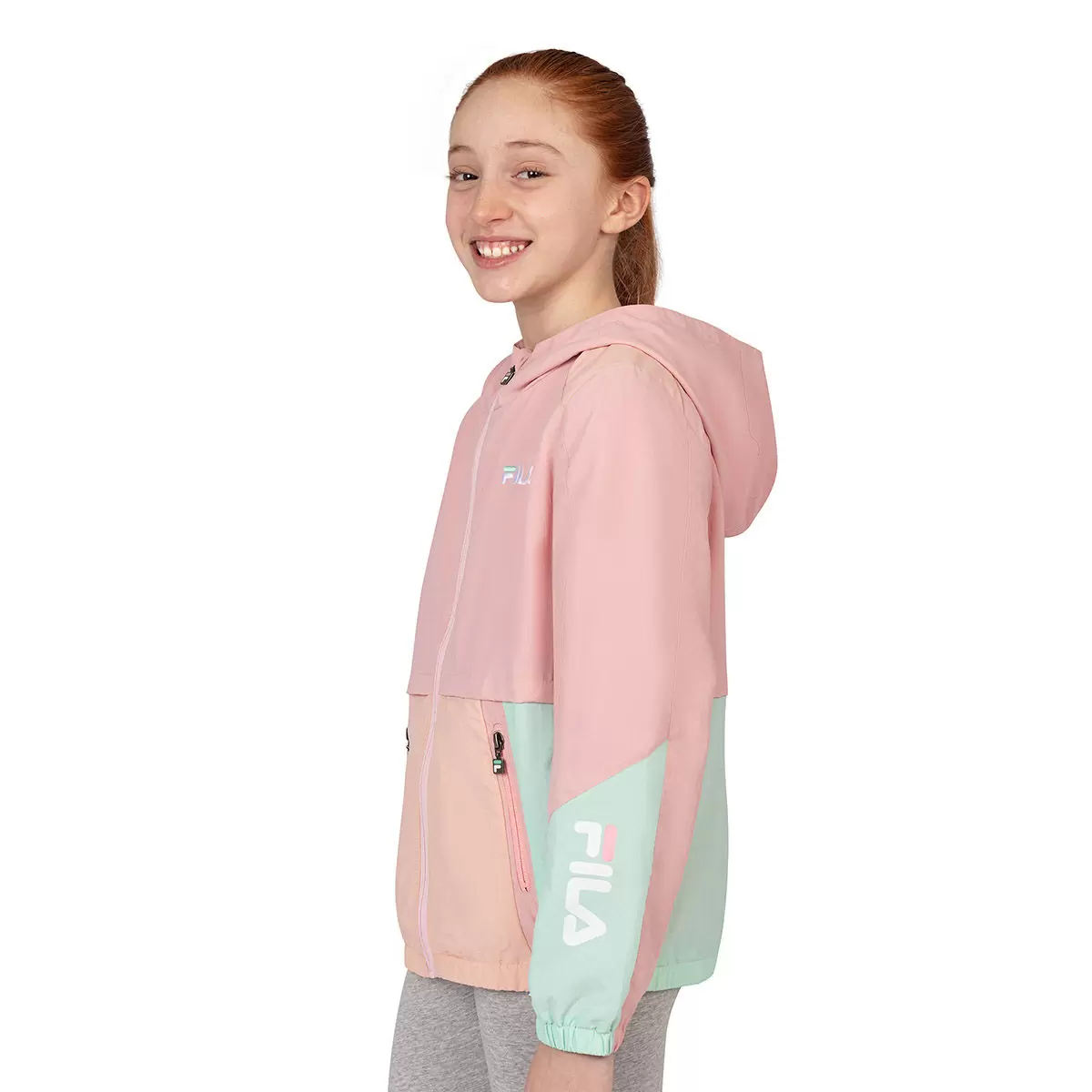 Fila 兒童連帽防風外套 粉 S