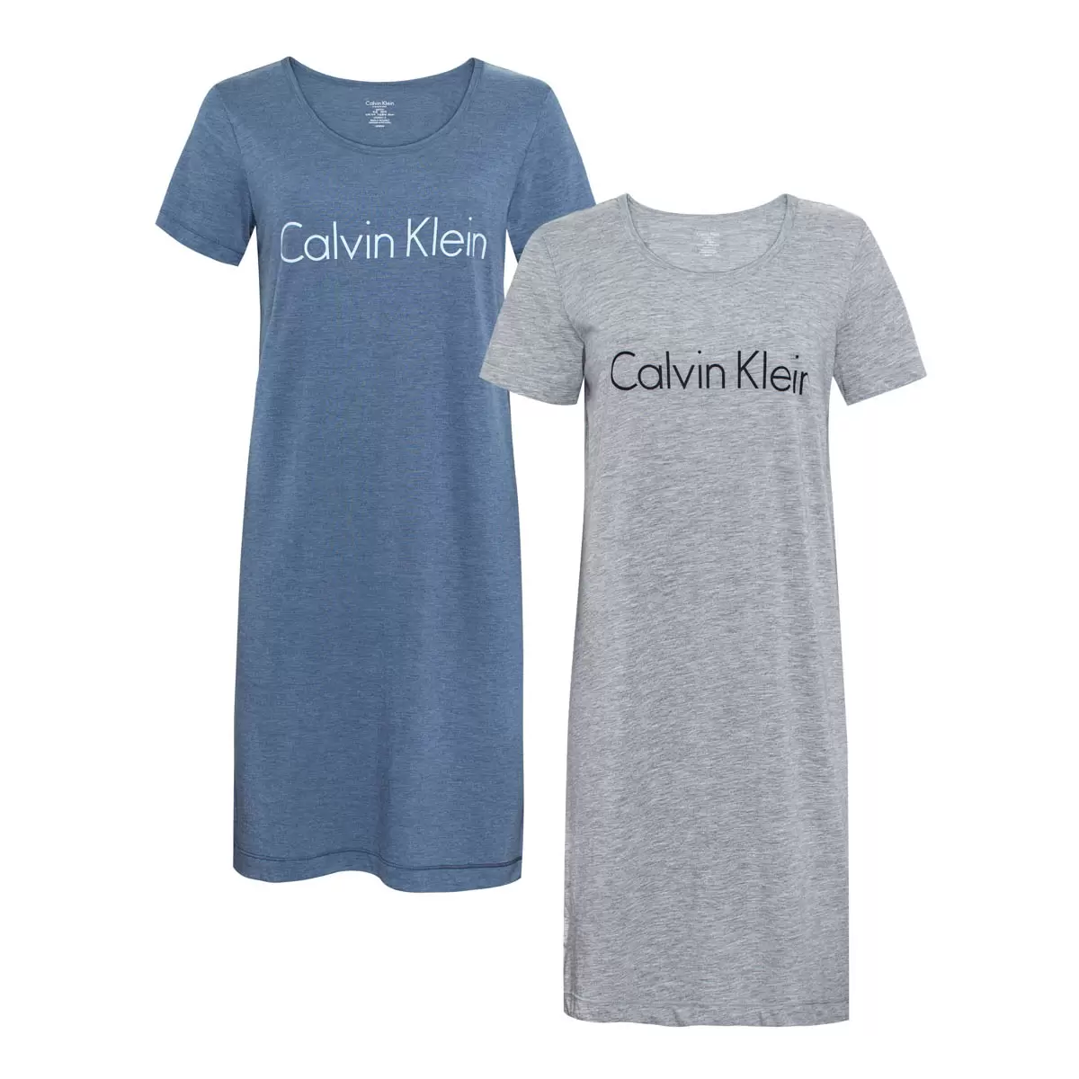 Calvin Klein 女短袖連身睡衣兩入組 灰 / 藍 L