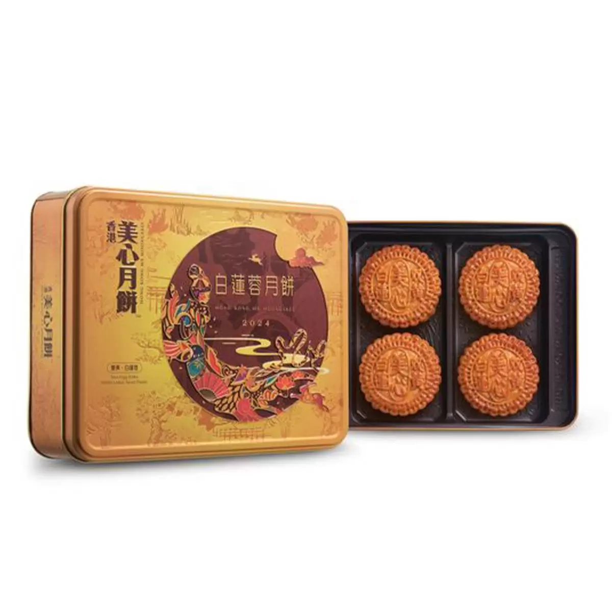 香港美心 雙黃白蓮蓉月餅 185公克 X 4入 X 1盒