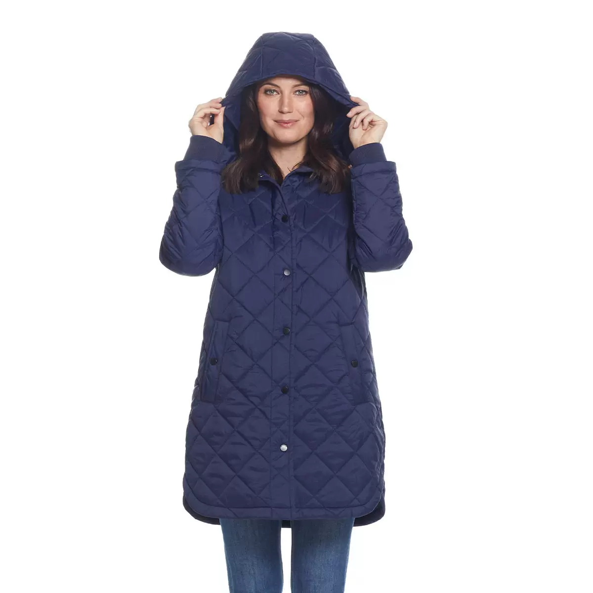 Weatherproof 女長版連帽外套 深藍 M
