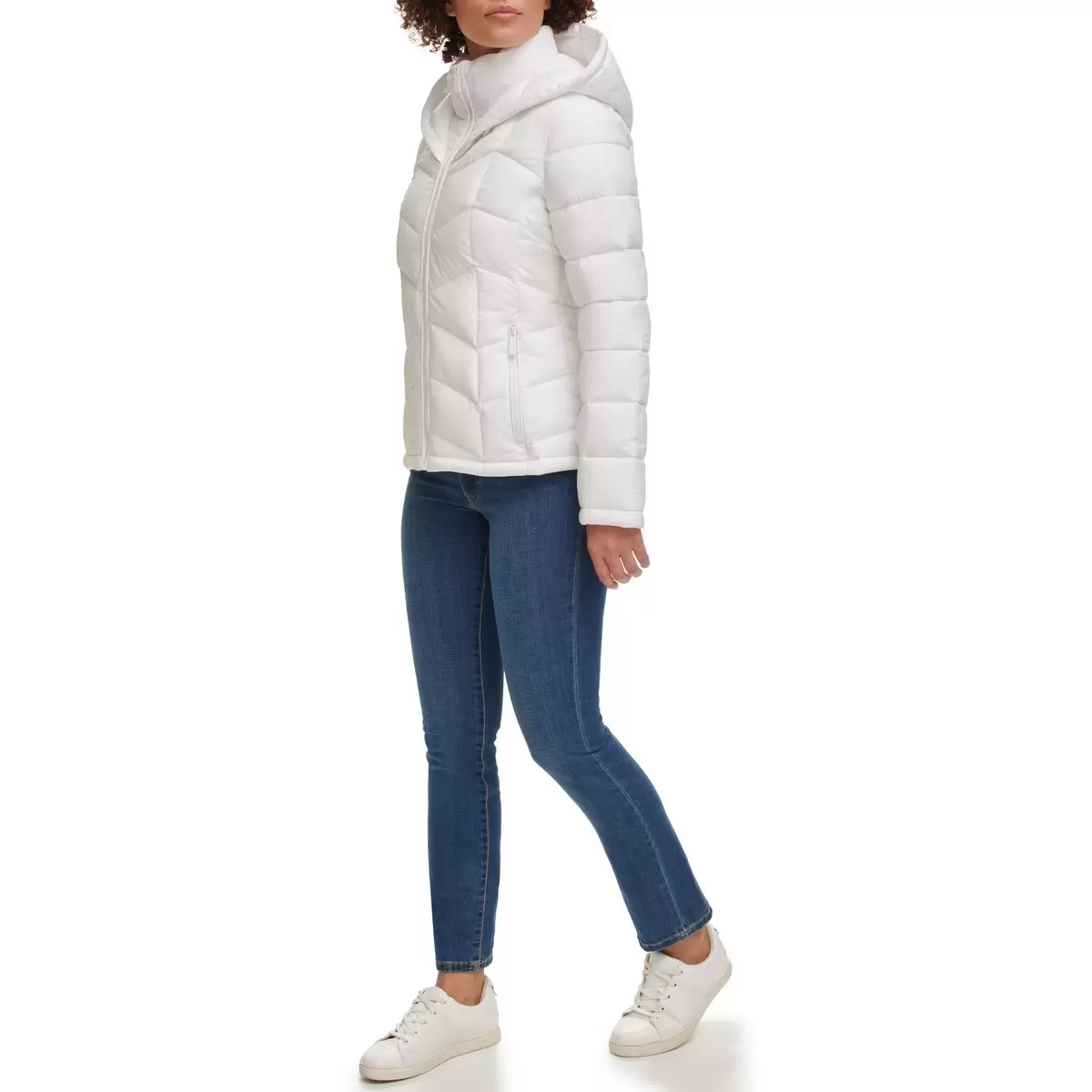 Calvin Klein 女收腰連帽外套 白 L