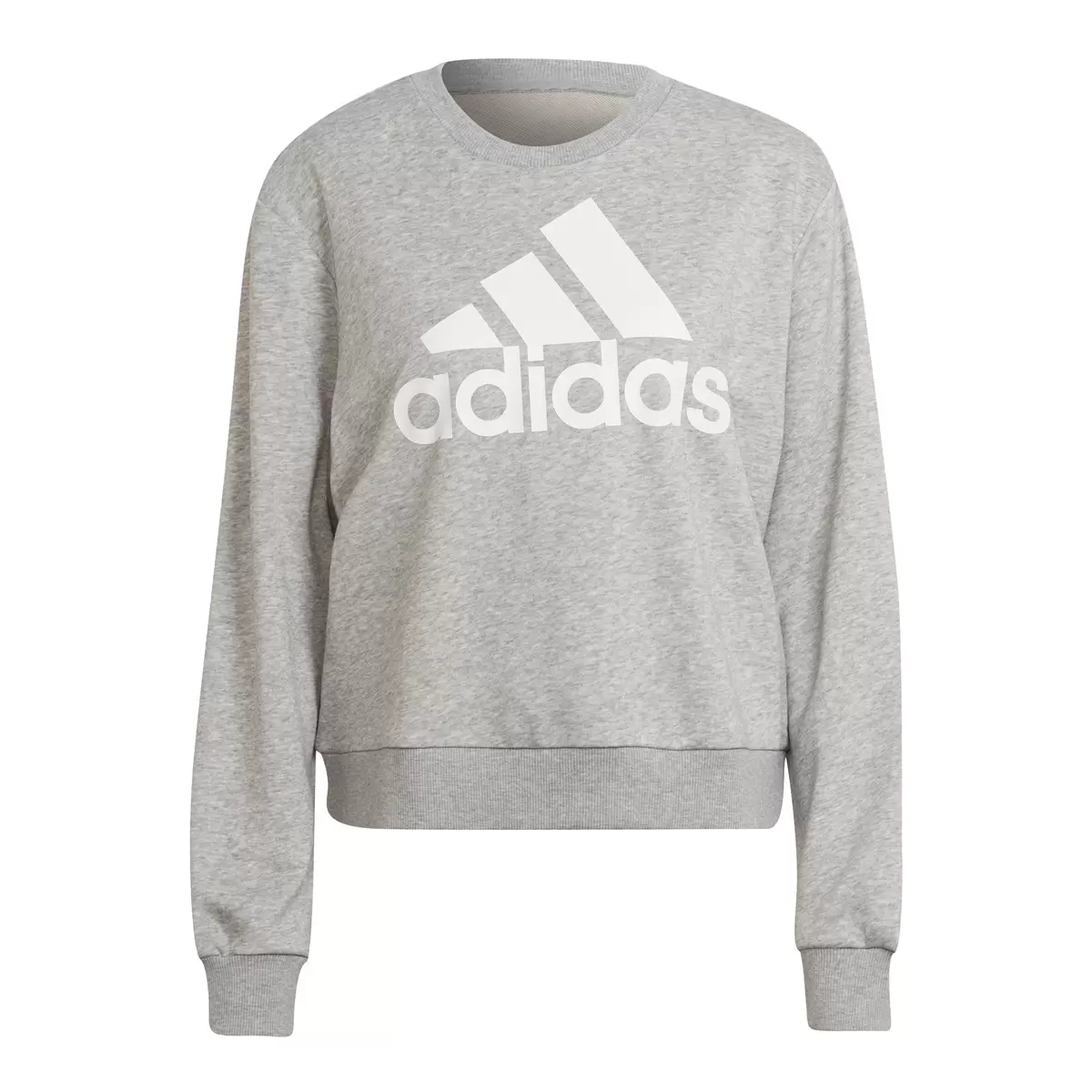 Adidas 女圓領長袖上衣 灰白 XL