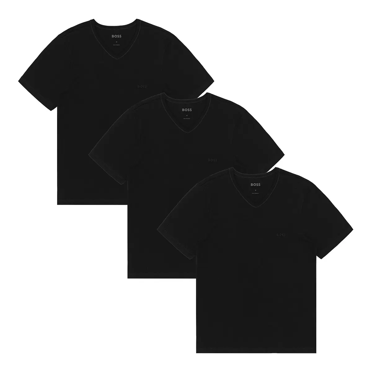 Hugo Boss 男V領短袖內衣三入組 黑 M