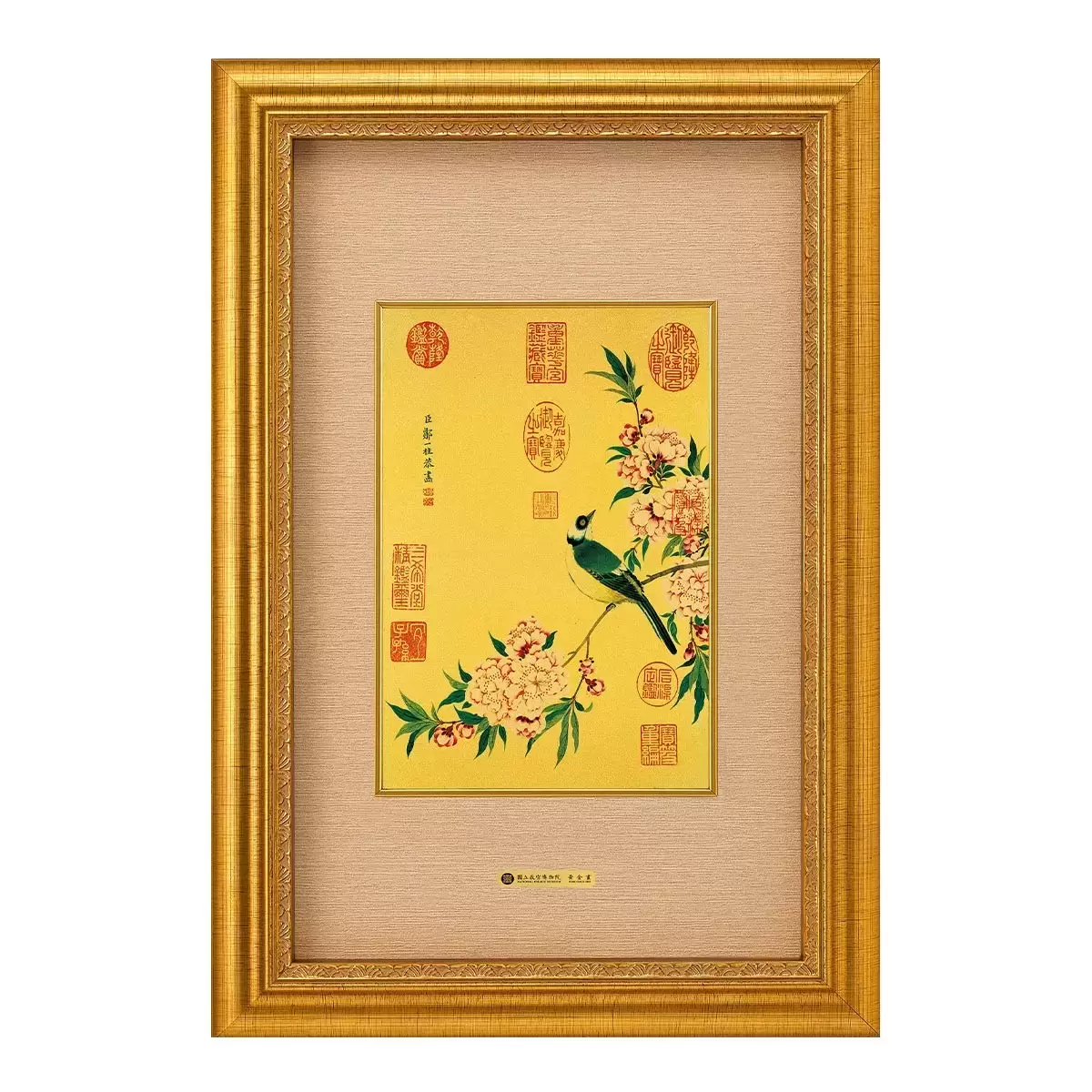品金品富貴 碧桃春鳥 金色木框