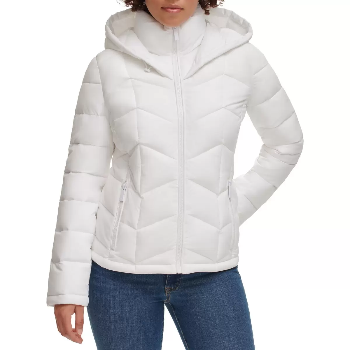 Calvin Klein 女收腰連帽外套 白 L